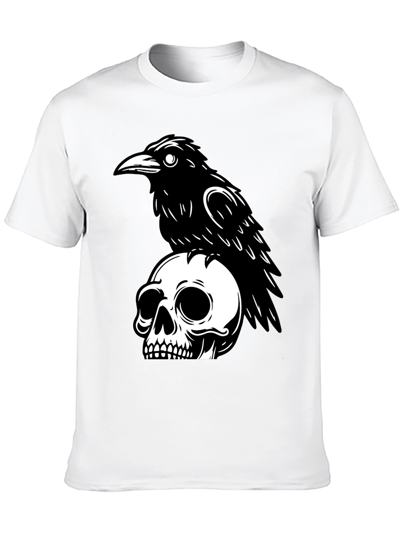 Black Raven on Skull Graphic T-Shirt - Black view 10