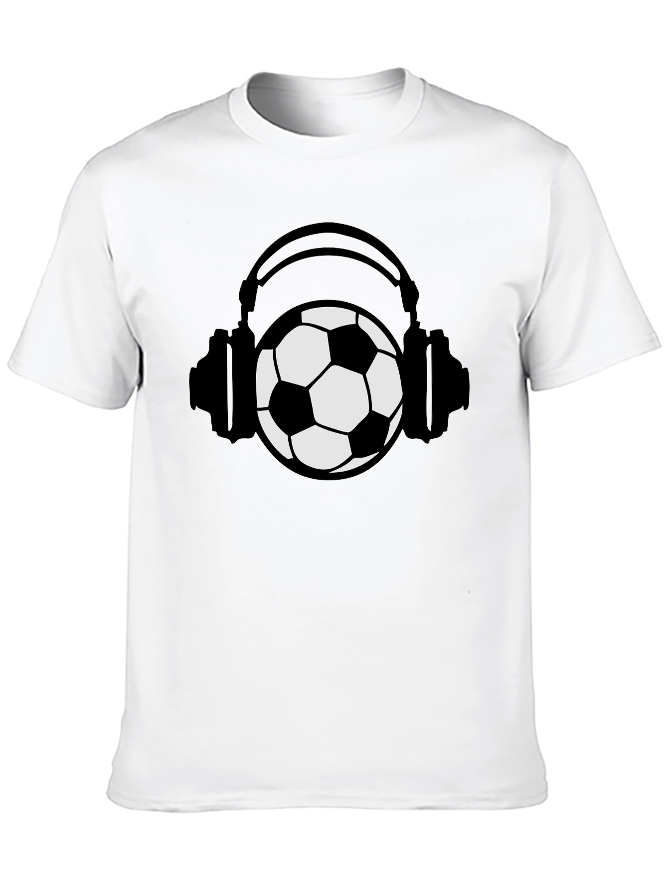 Black Soccer Ball Headphones Black Graphic Tee view 10