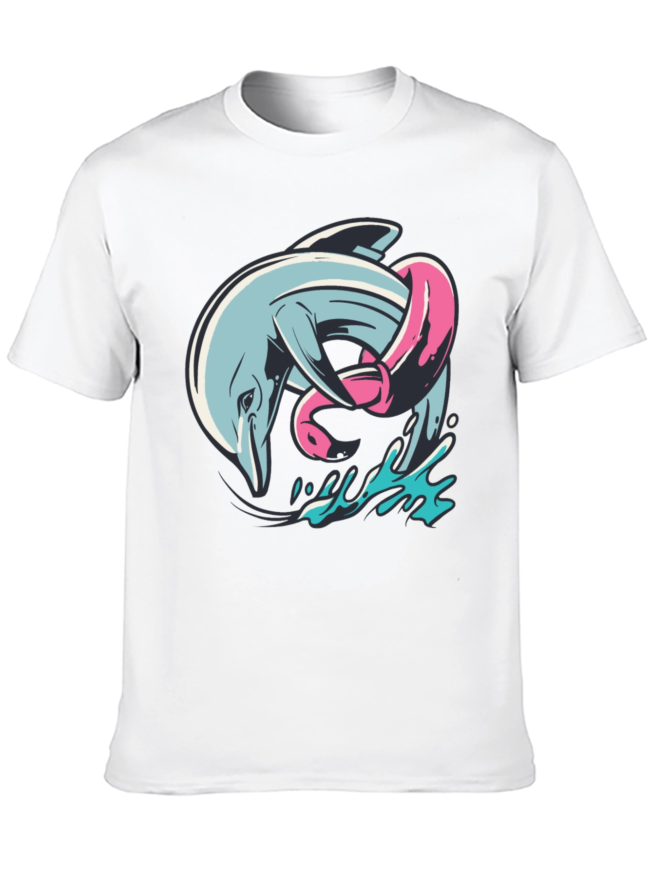 Black Dolphin & Flamingo T-Shirt - Unique Graphic Tee view 10