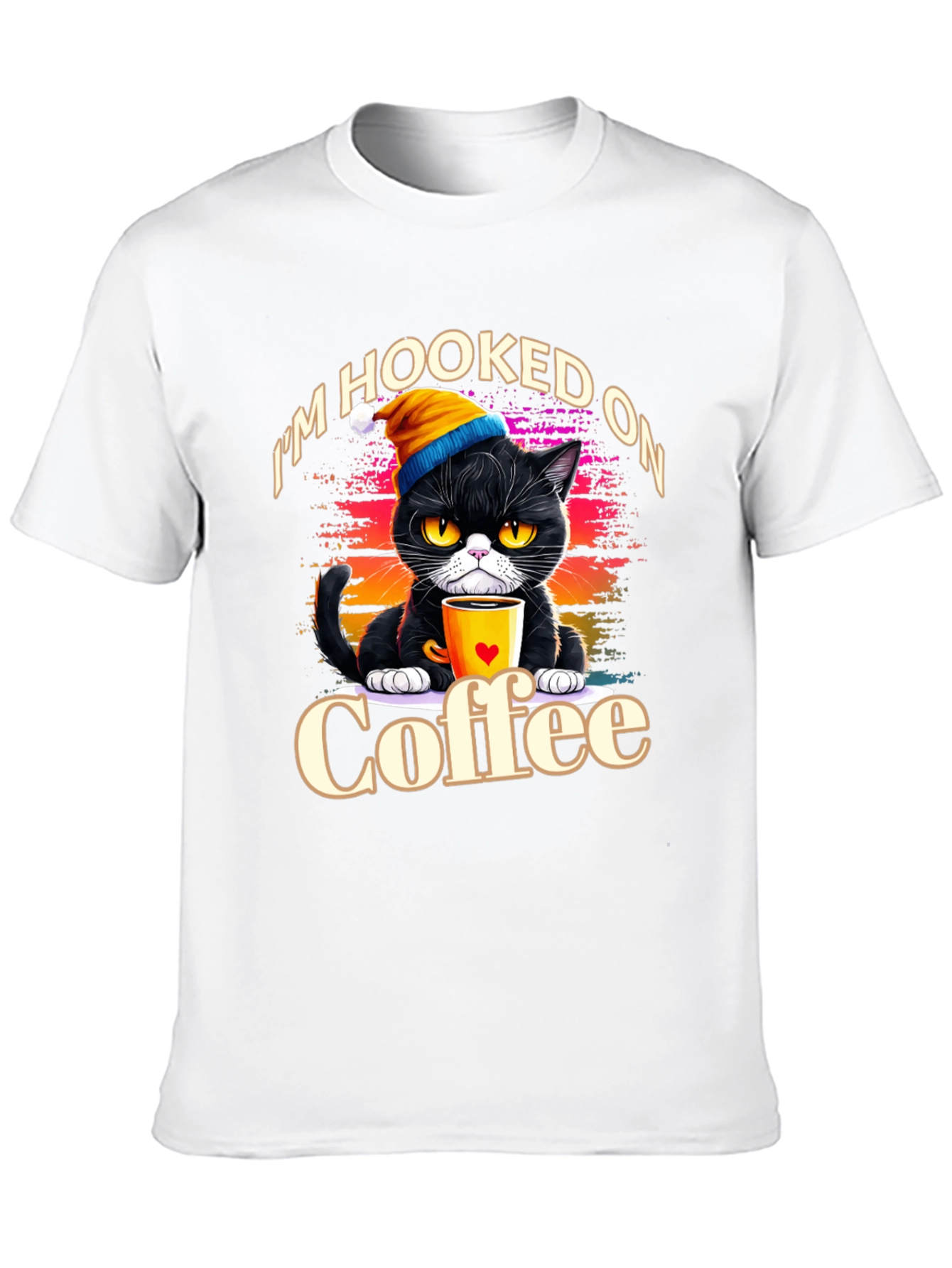 Black Hooked On Coffee Cat T-Shirt view 10