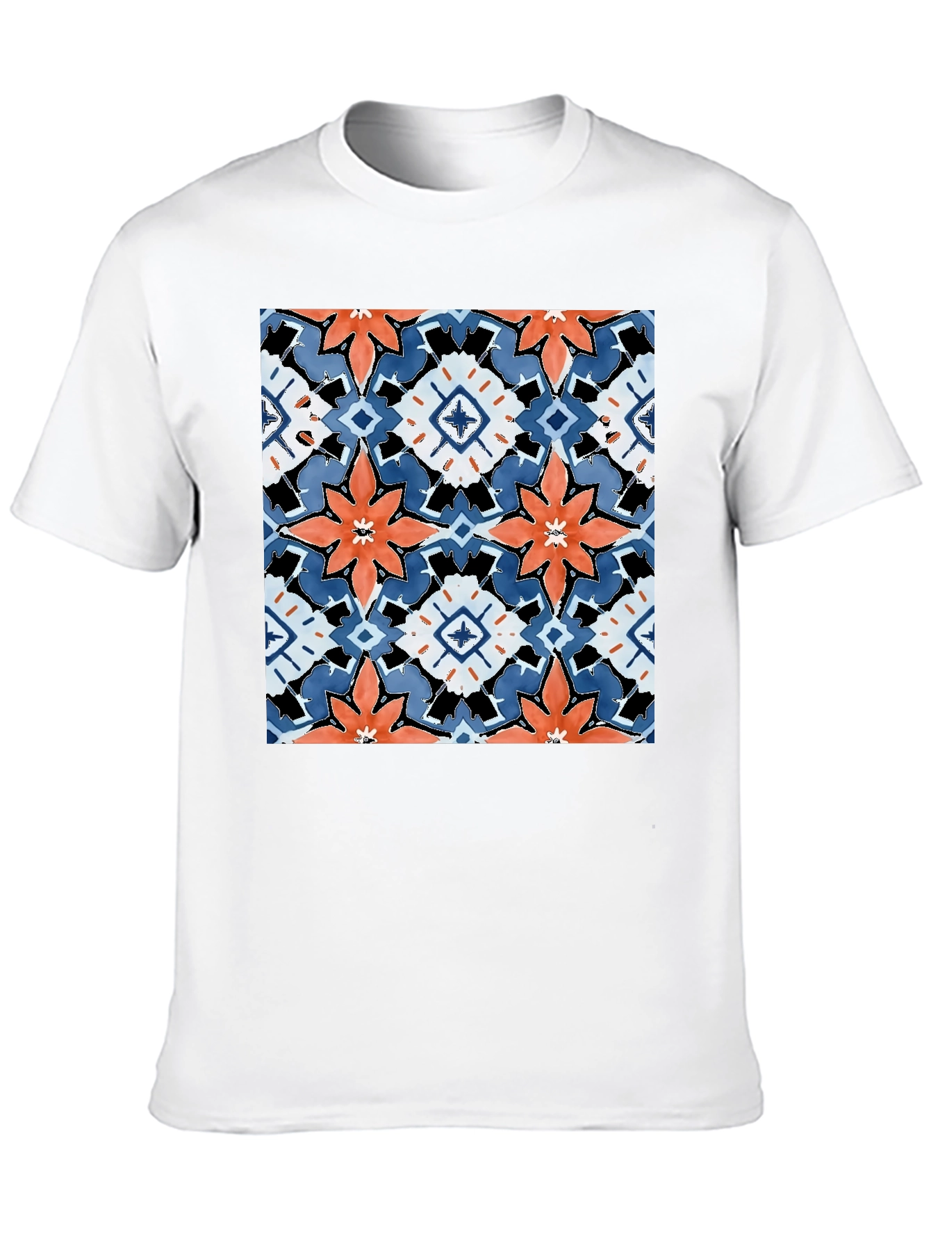 Black Black T-Shirt with Bold Floral Tile Design view 10