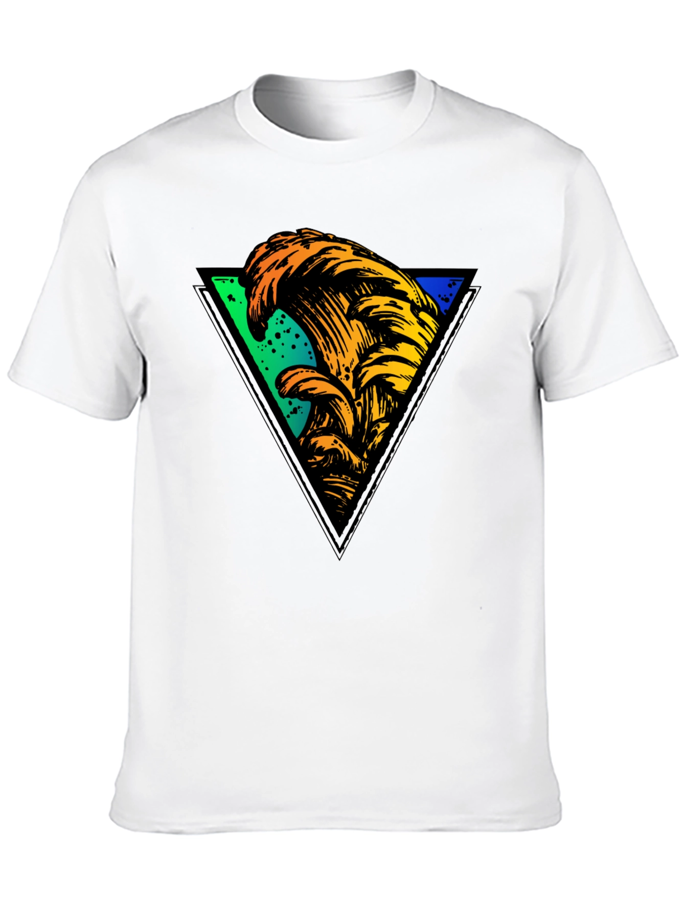 Black Wave Triangle Graphic Tee - Black Cotton T-Shirt view 10