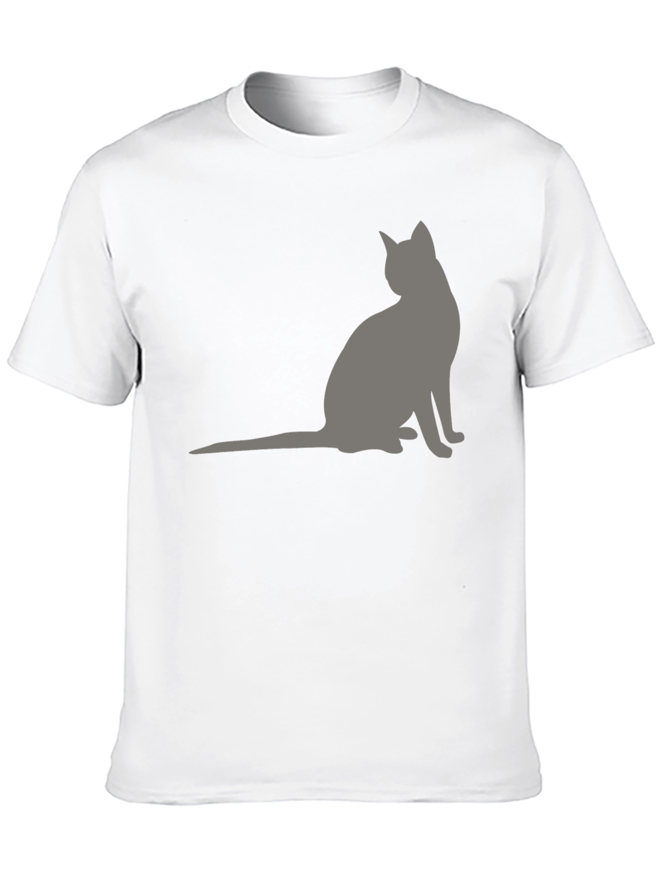 Black Men's Black T-Shirt with Grey Cat Silhouette view 10