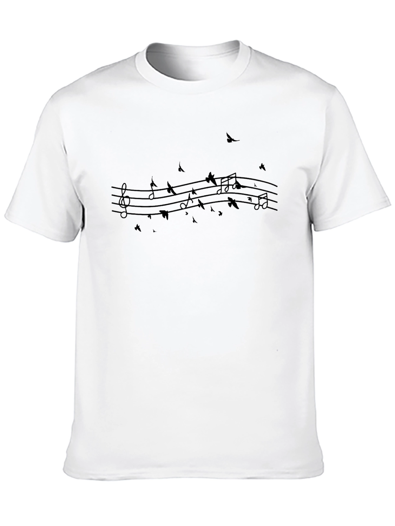 Black Musical Note Bird Print Black T-Shirt view 10