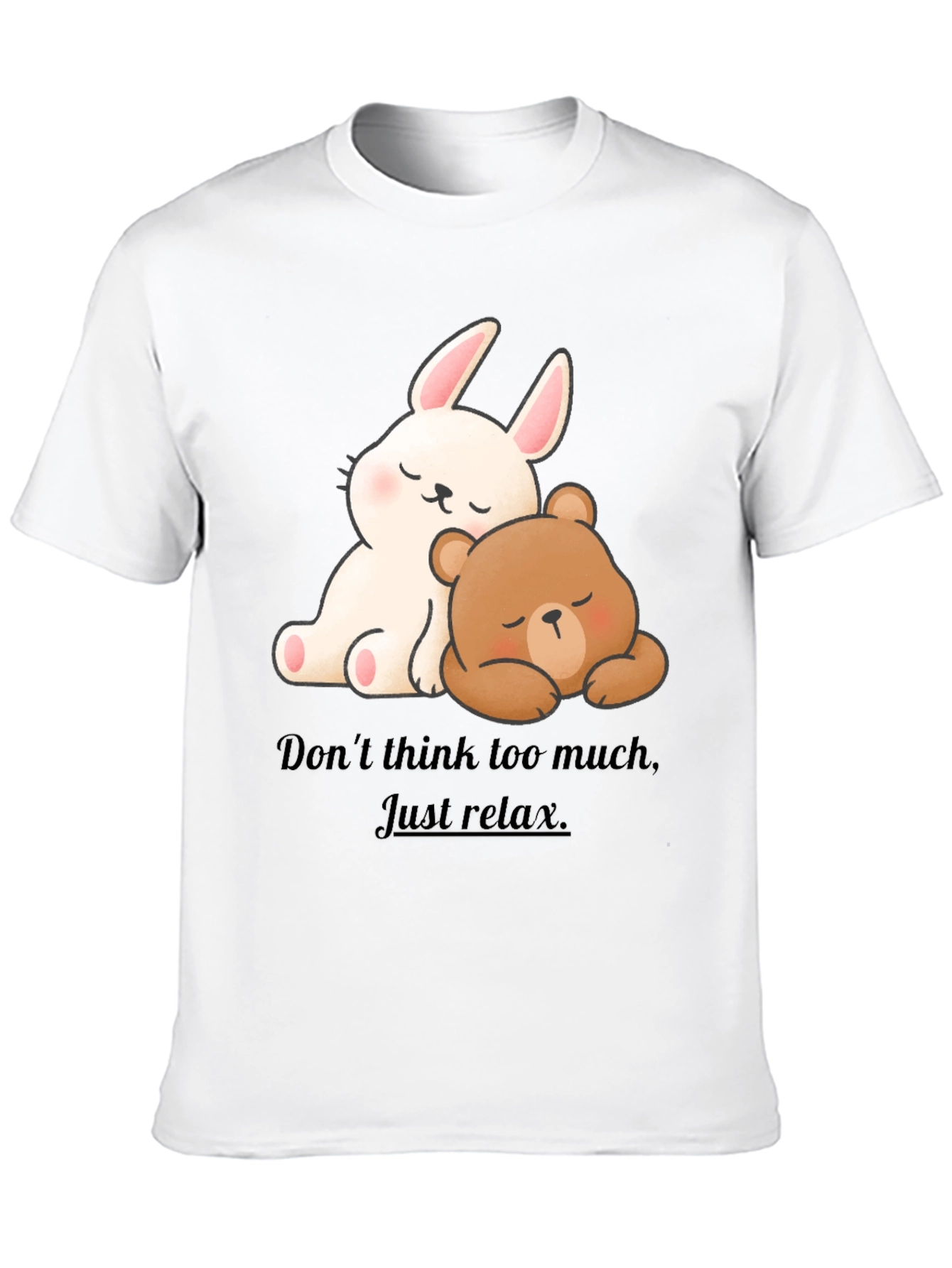 Black Cute Cartoon Bunny & Bear Relax T-Shirt view 10