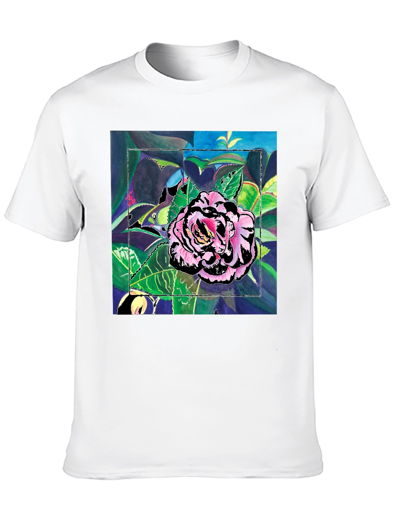 Black Floral Art Print Black T-Shirt view 10