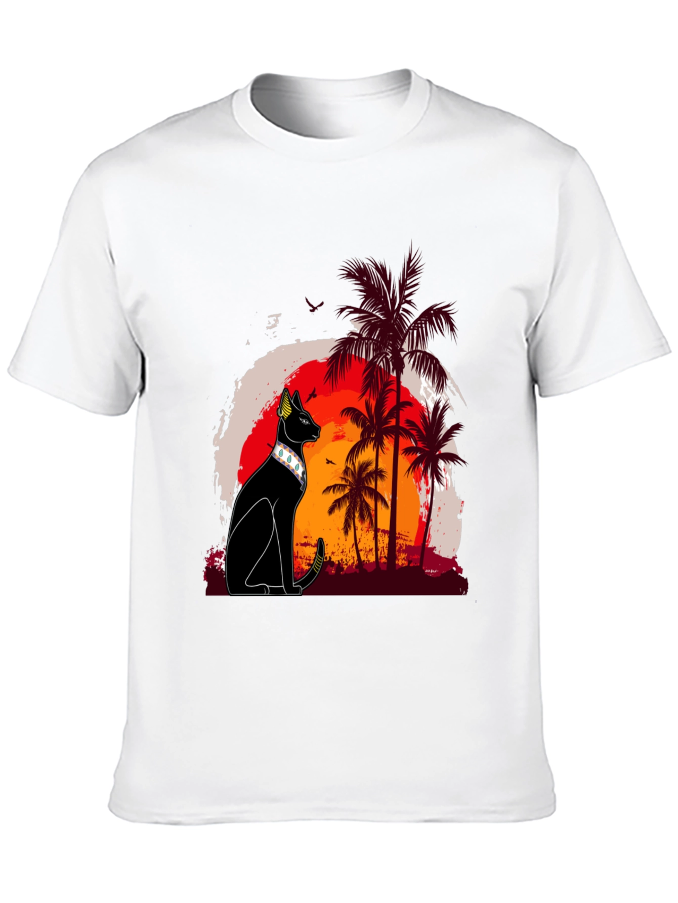 Black Egyptian Cat Palm Sunset Graphic Tee view 10