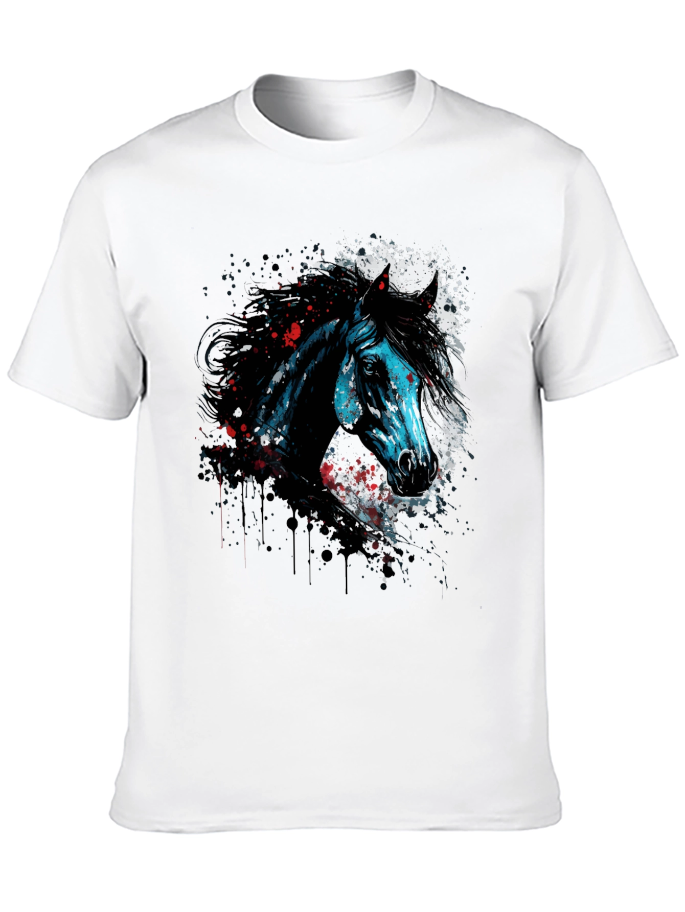Black Horse Graphic Print T-Shirt, Men's Black Tee view 10