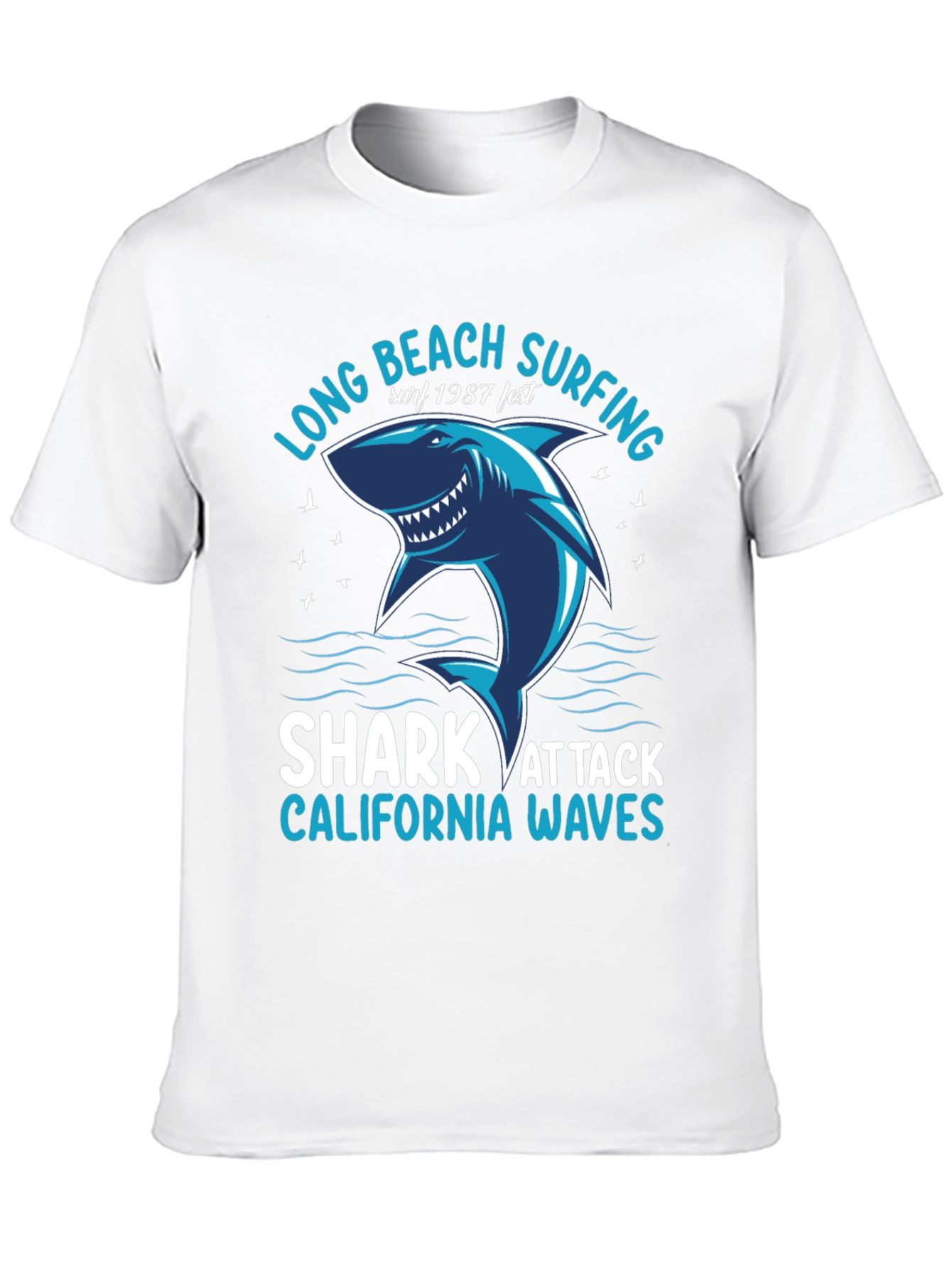 Black Long Beach Surfing Shark Graphic Tee view 10
