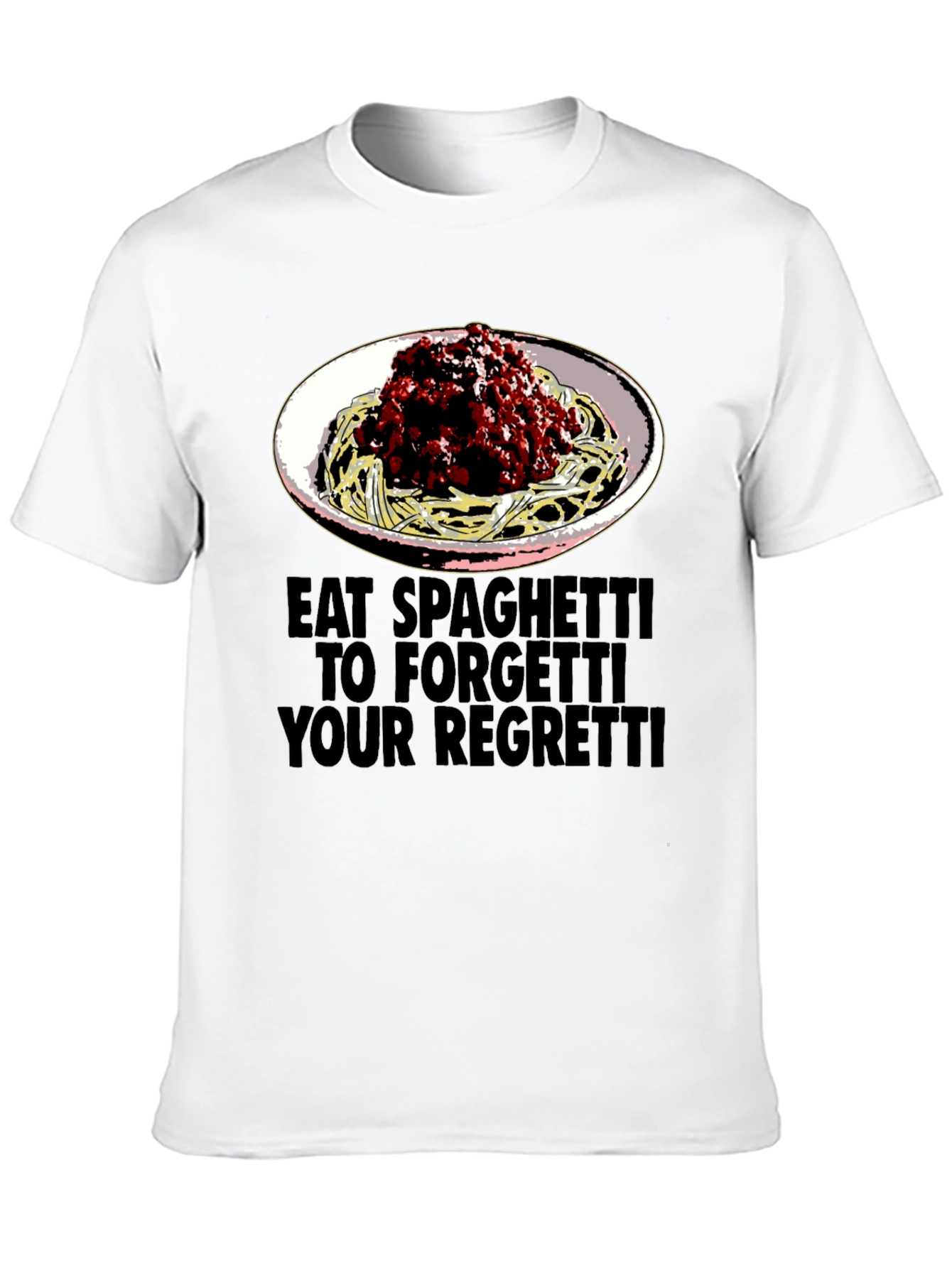 Black Eat Spaghetti T-Shirt: Forget Your Regretti Fun Tee view 10