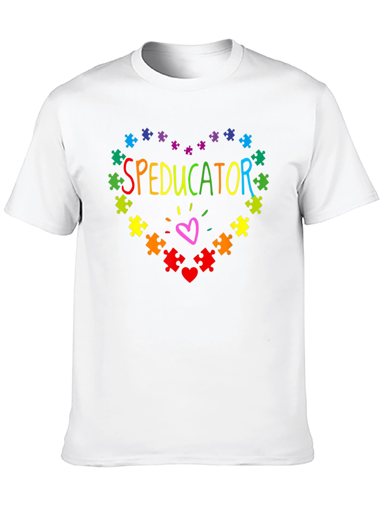 Black Speducator Autism Awareness Puzzle Heart T-Shirt view 10