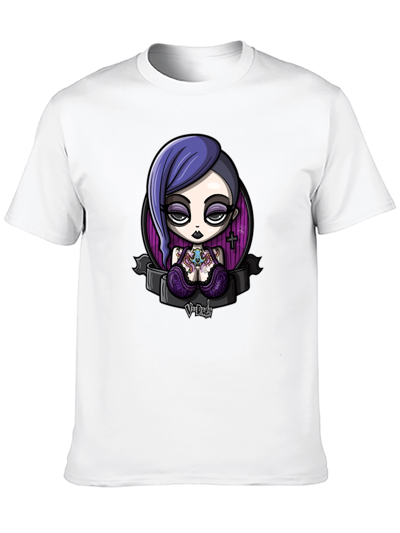 Black Gothic Cartoon Girl Graphic Black T-Shirt view 10