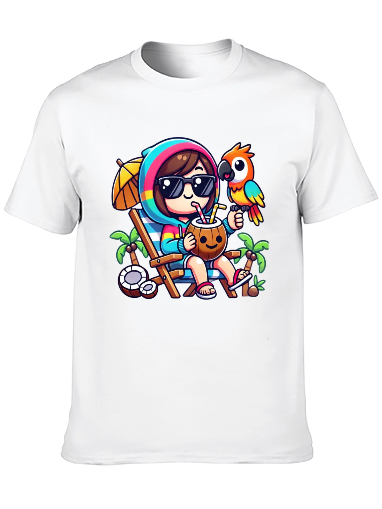 Black Tropical Vibes T-Shirt: Relaxing Beach Cartoon Tee view 10