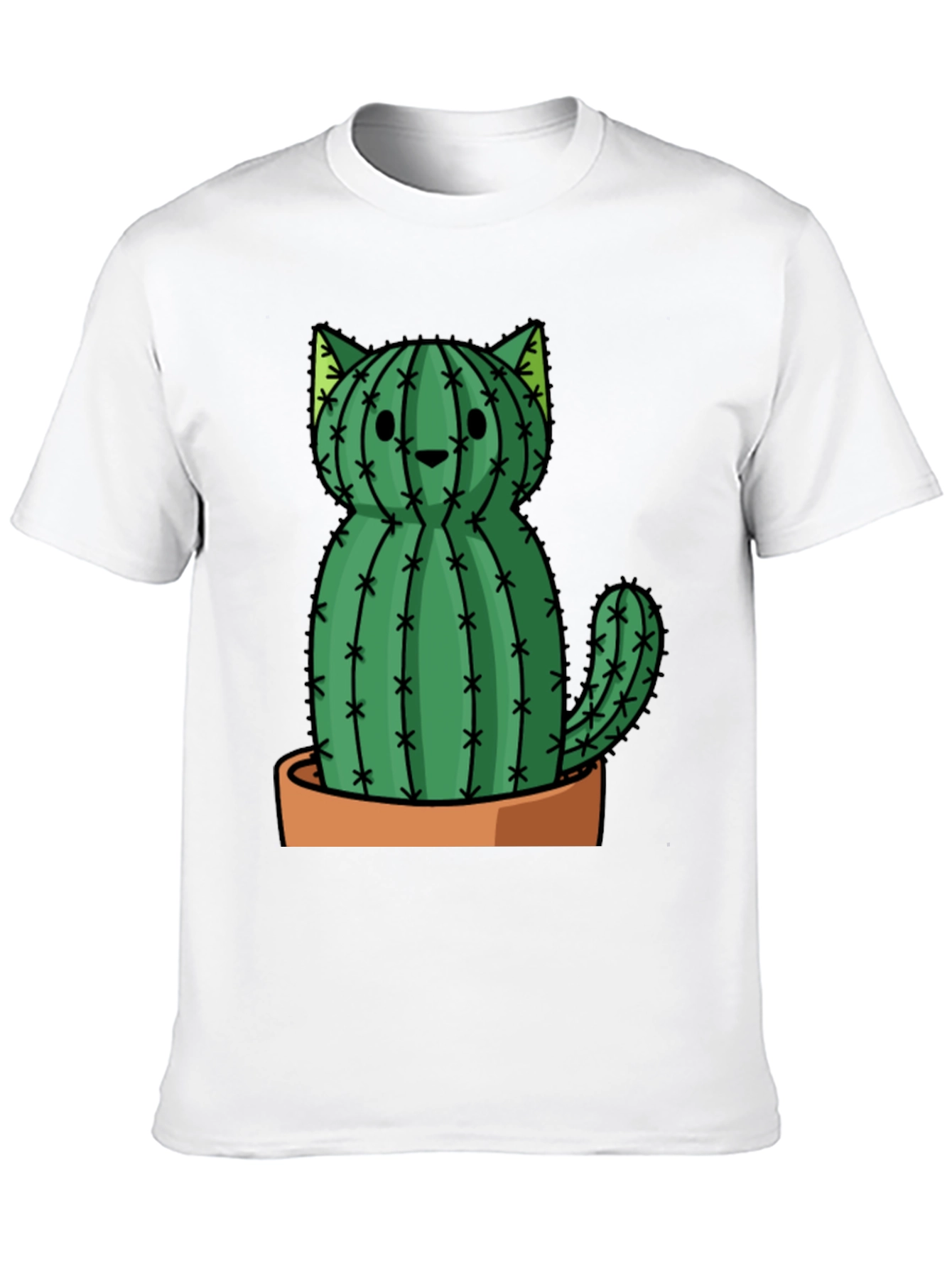 Black Cactus Cat Graphic Tee - Trendy Plant Lover Shirt view 10