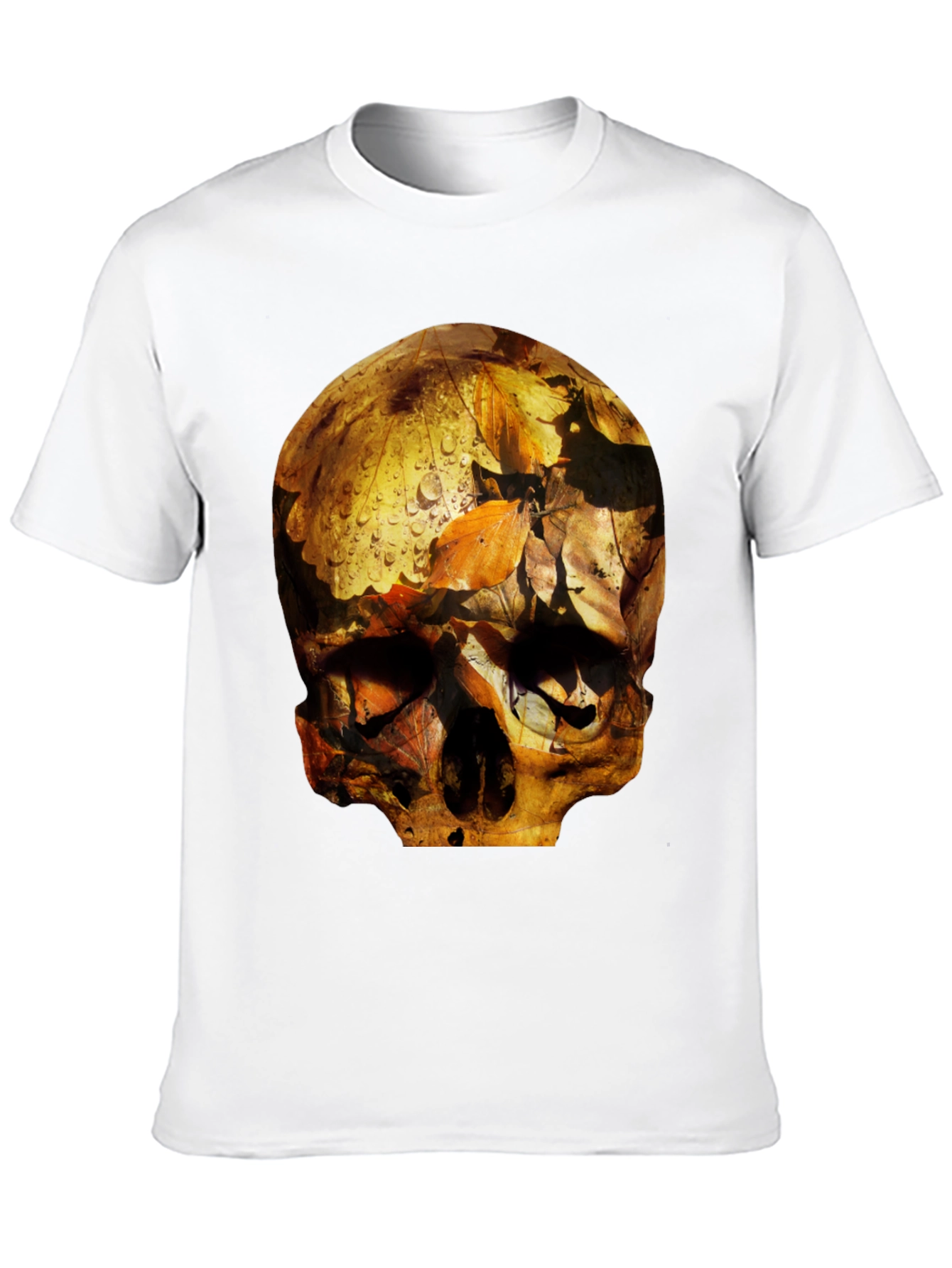 Black Skull Graphic Tee - Fallen Leaves Design view 10