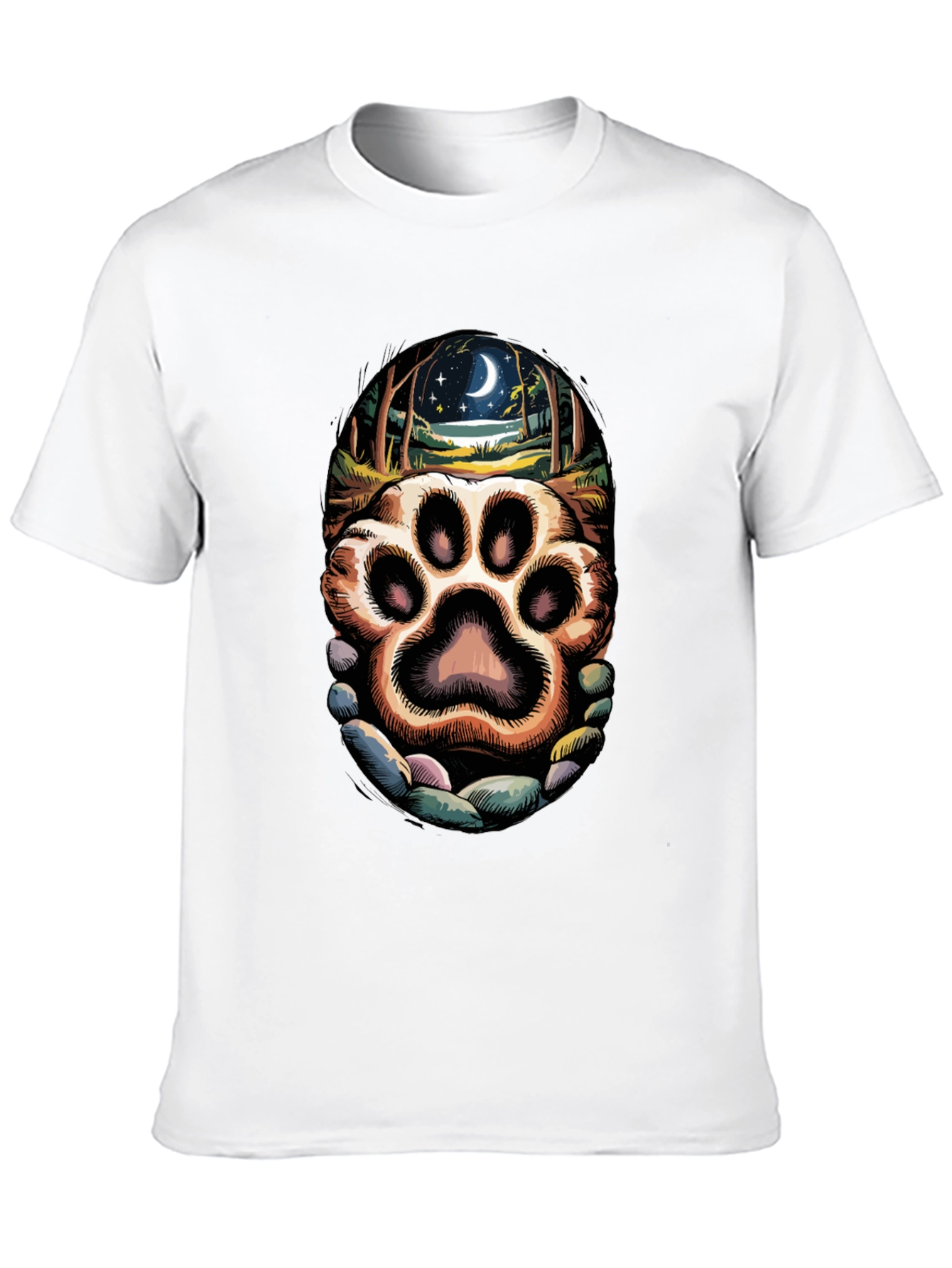 Black Paw Print Moonlit Forest Graphic Tee view 10