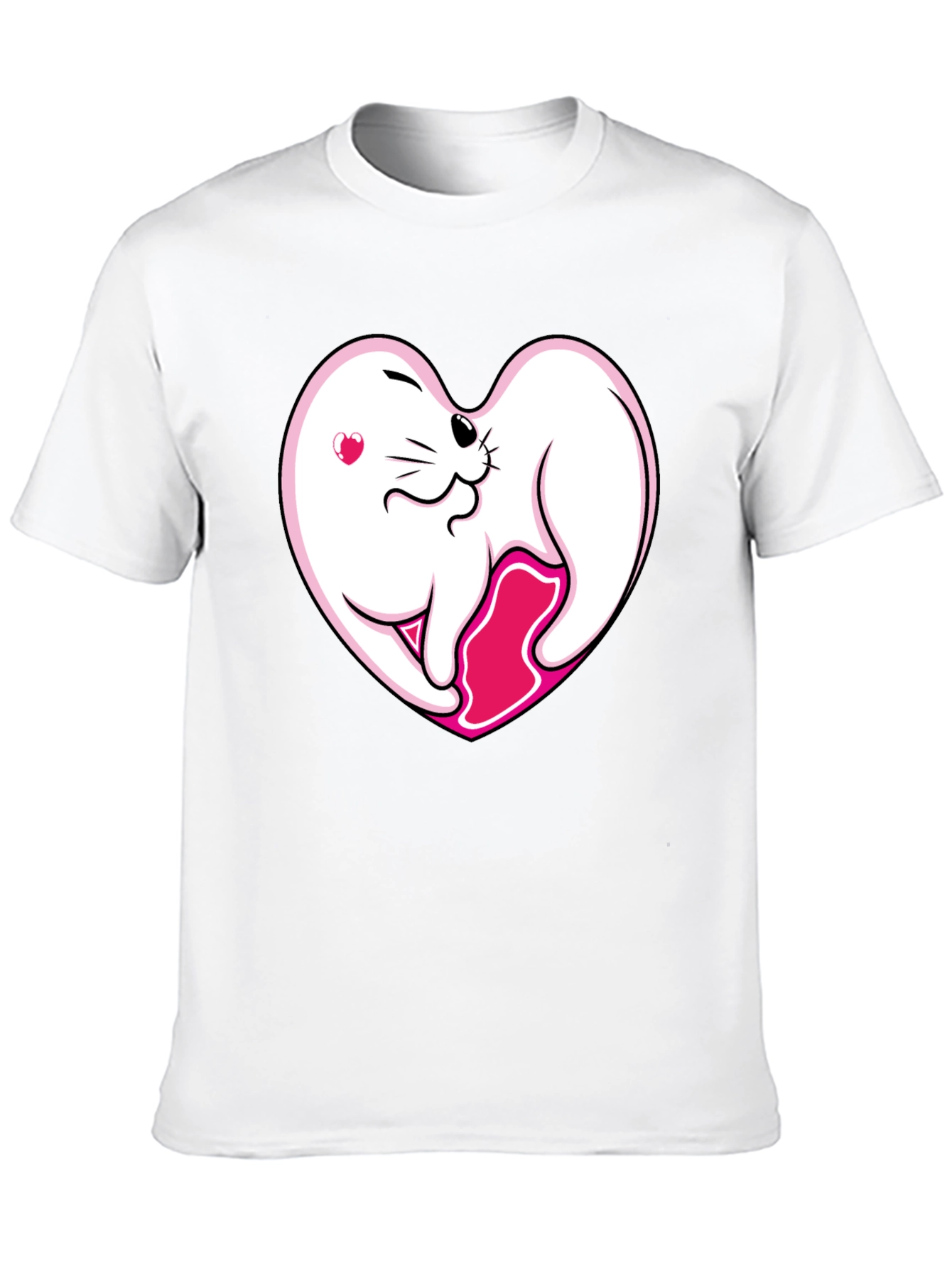 Black Cute Seal Heart T-Shirt - Black Cotton Tee view 10