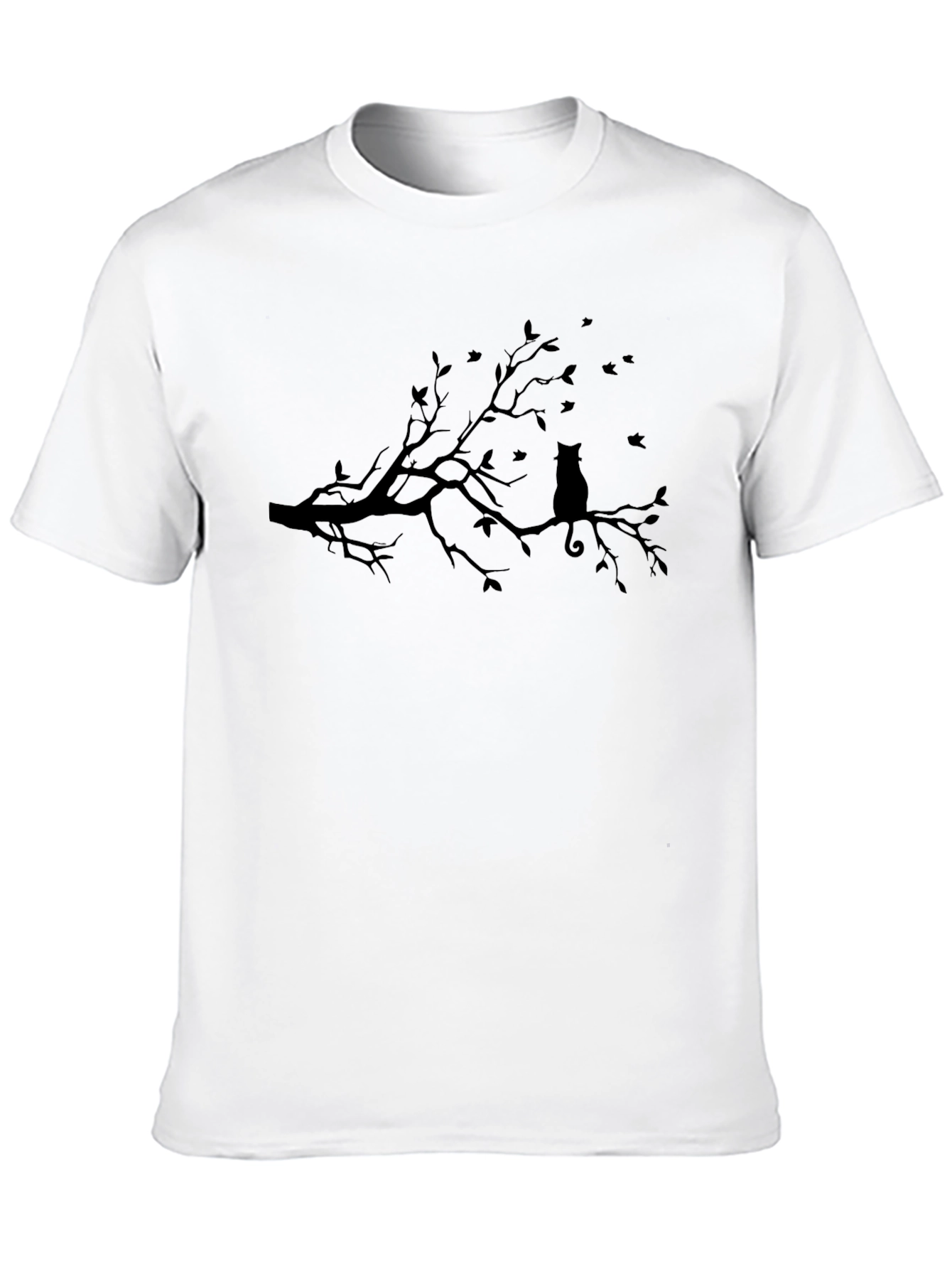 Black Cat on Branch T-Shirt - Black Silhouette Design view 10