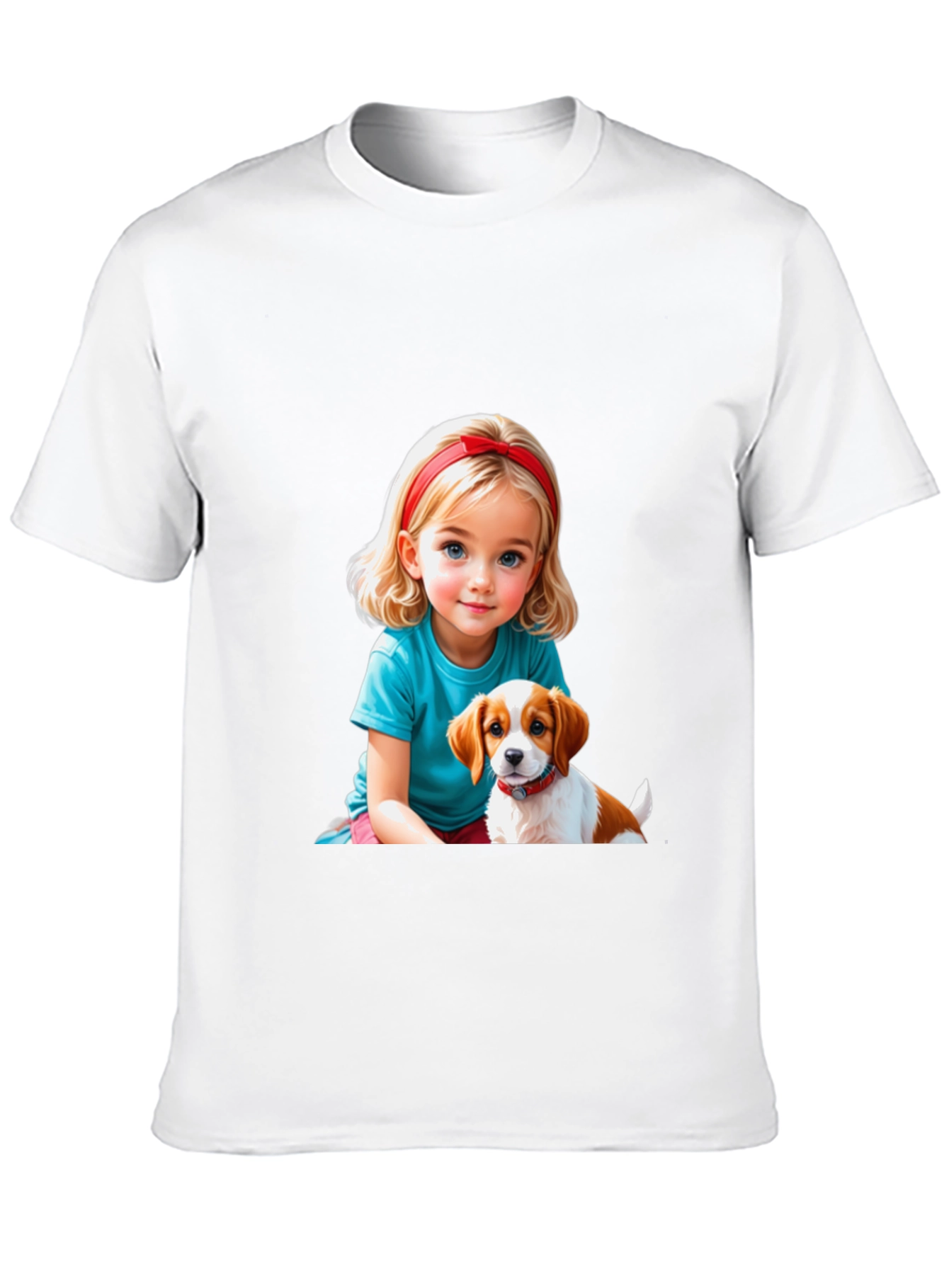 Black Cute Girl & Puppy Graphic Tee - Black Casual T-Shirt view 10