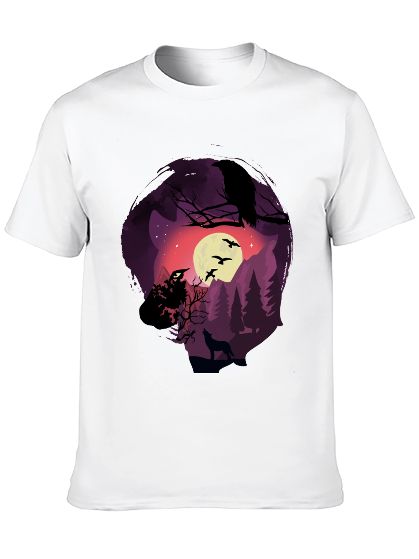 Black Raven Moon Wolf Graphic T-Shirt view 10