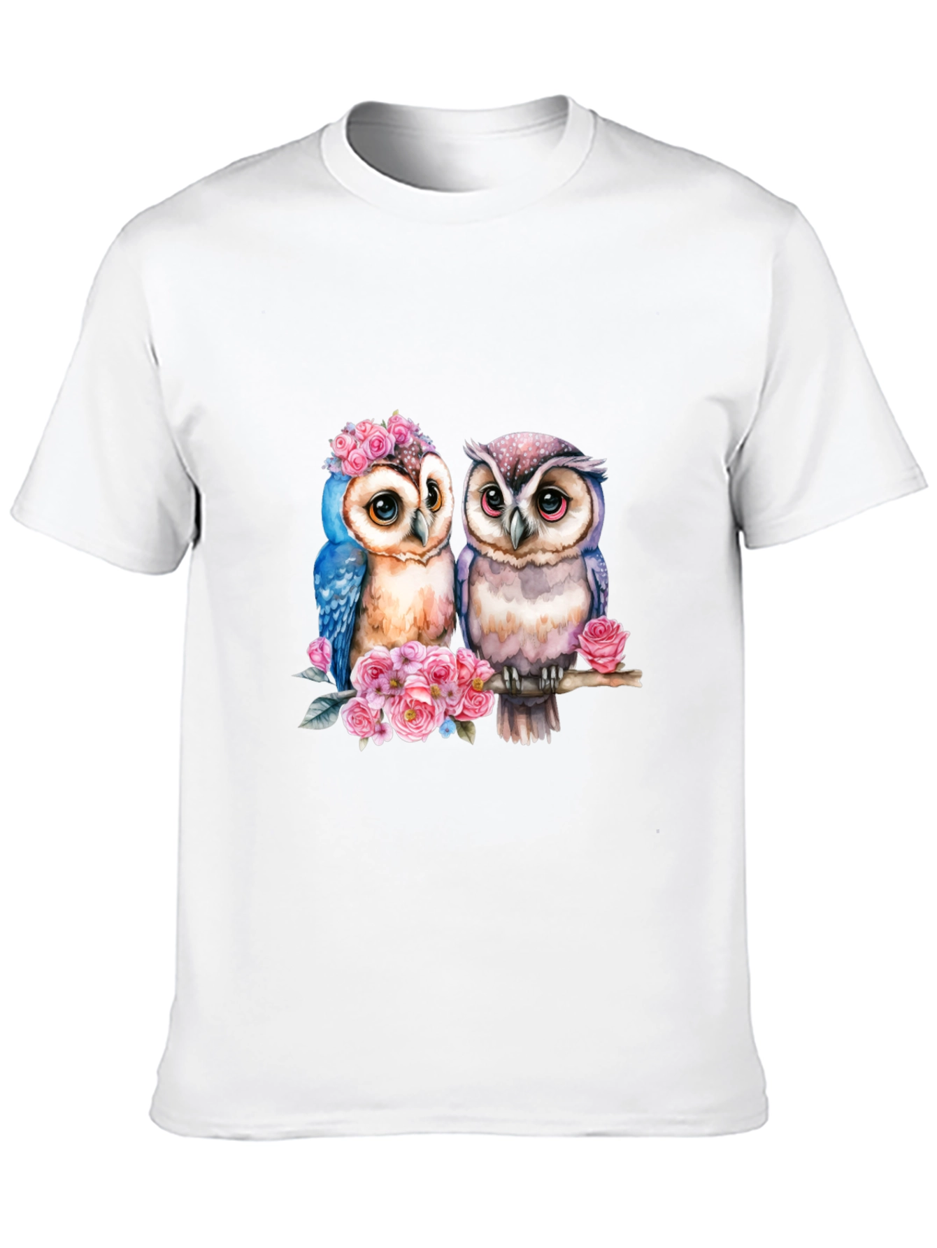 Black Owl Couple T-Shirt - Floral Design view 10