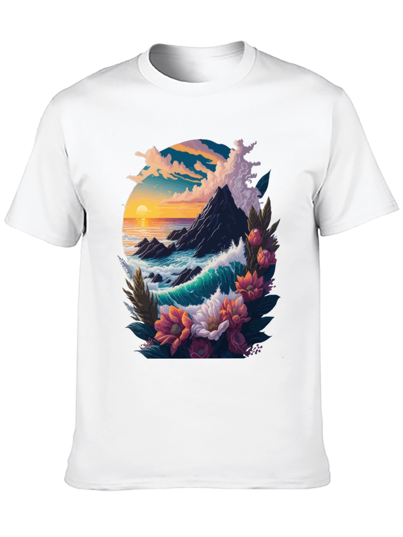 Black Ocean Sunset Floral Graphic Tee view 10