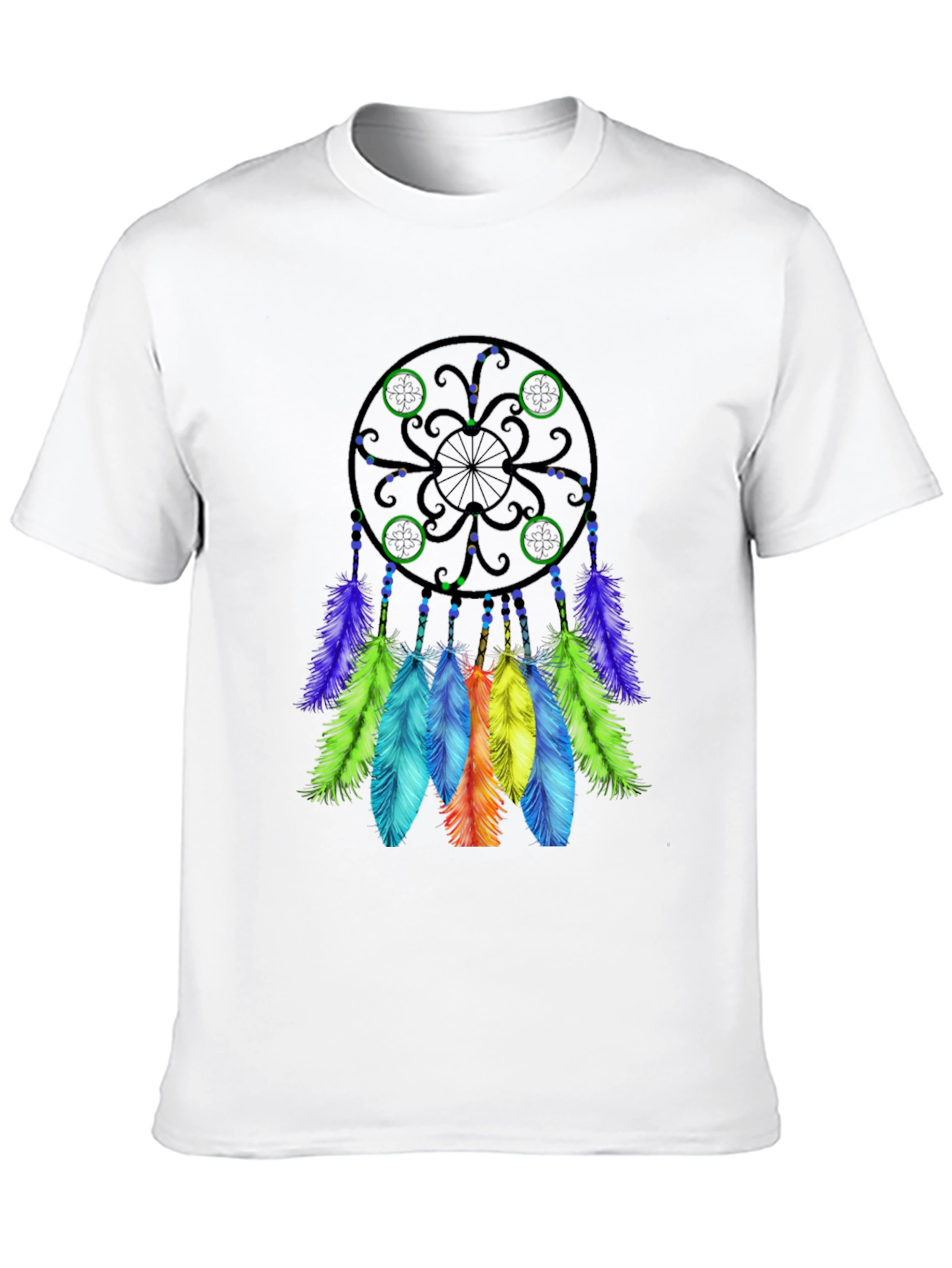 Black Dreamcatcher T-Shirt - Black Cotton Tee with Colorful Feather Design view 10