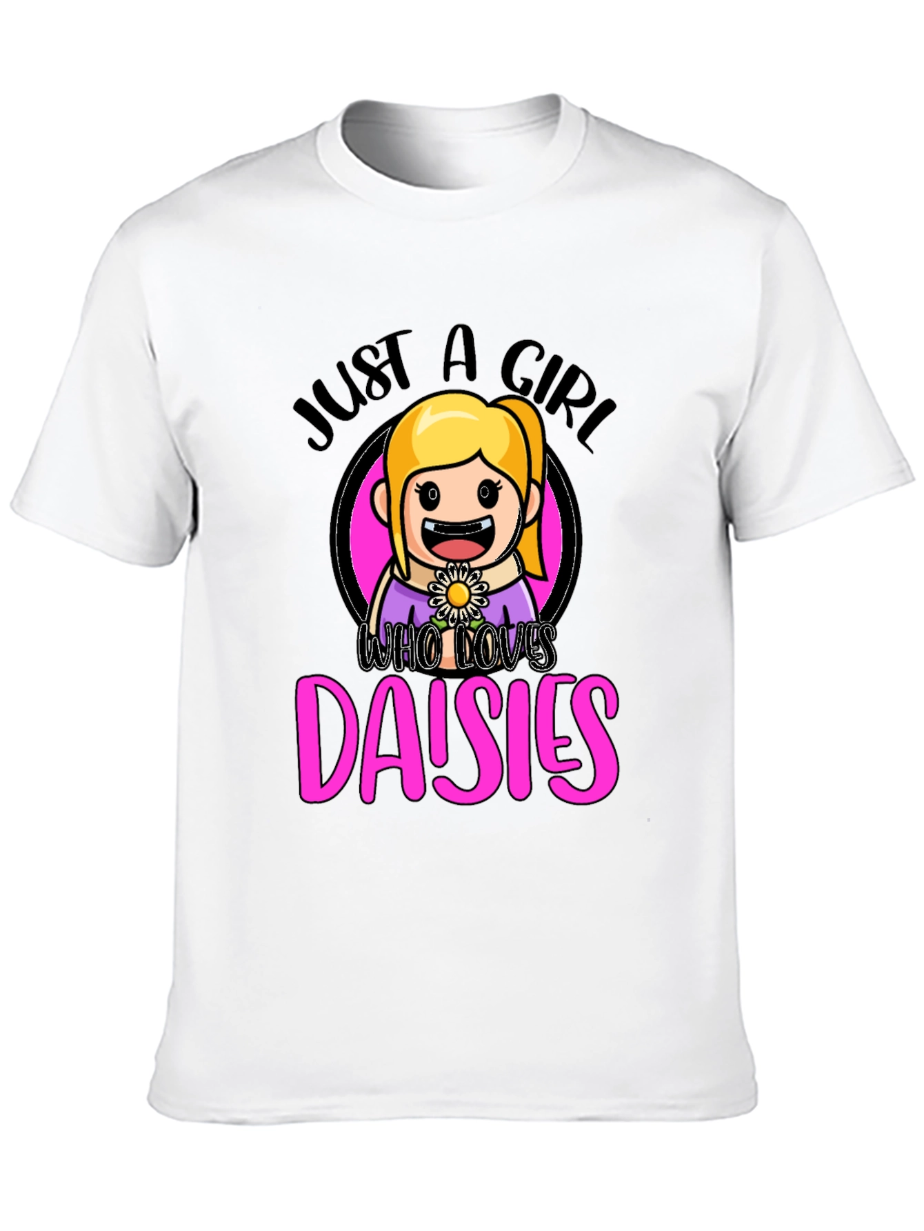 Black Just a Girl Who Loves Daisies Graphic T-Shirt view 10