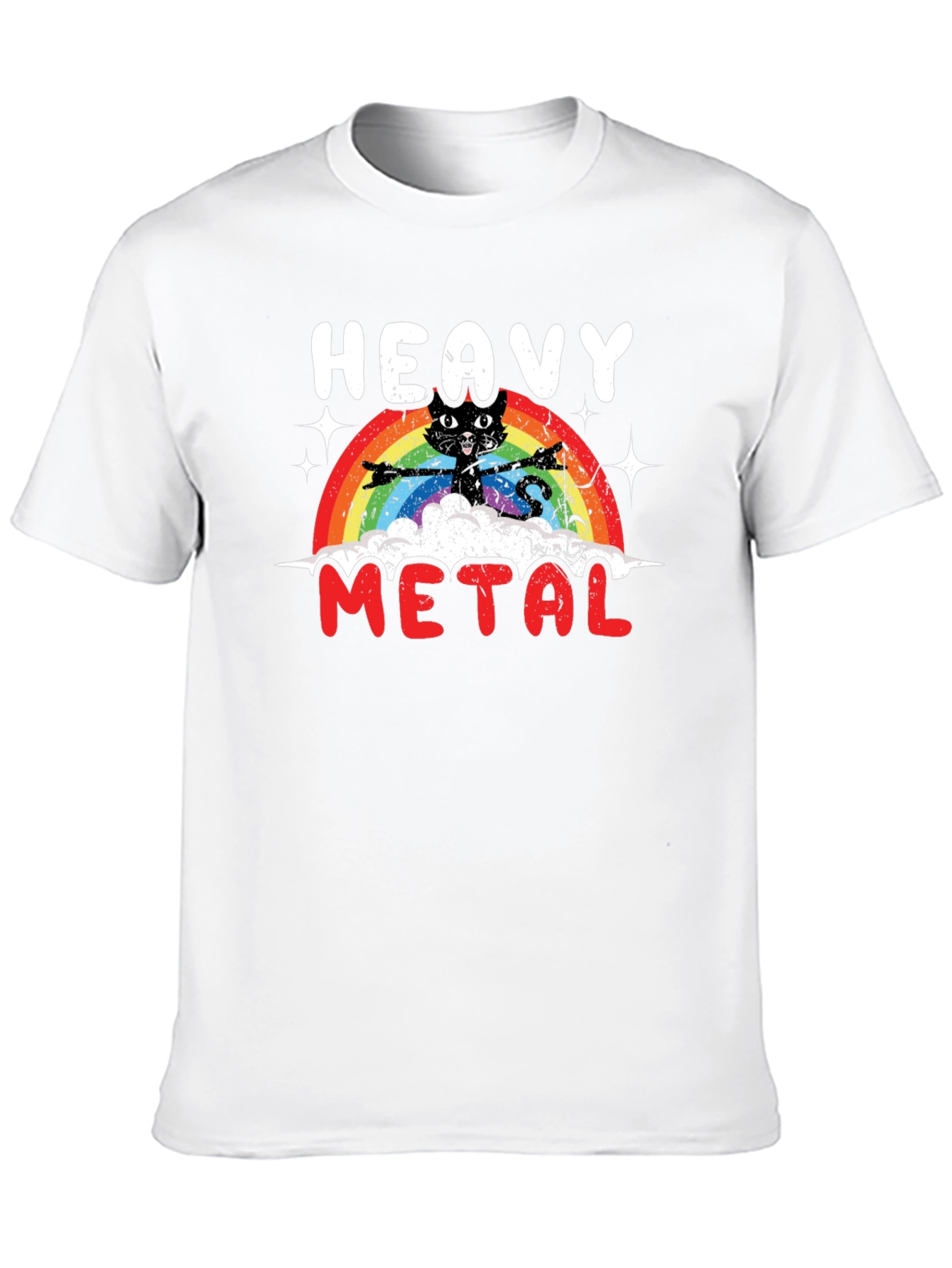 Black Heavy Metal Cat Rainbow T-Shirt view 10