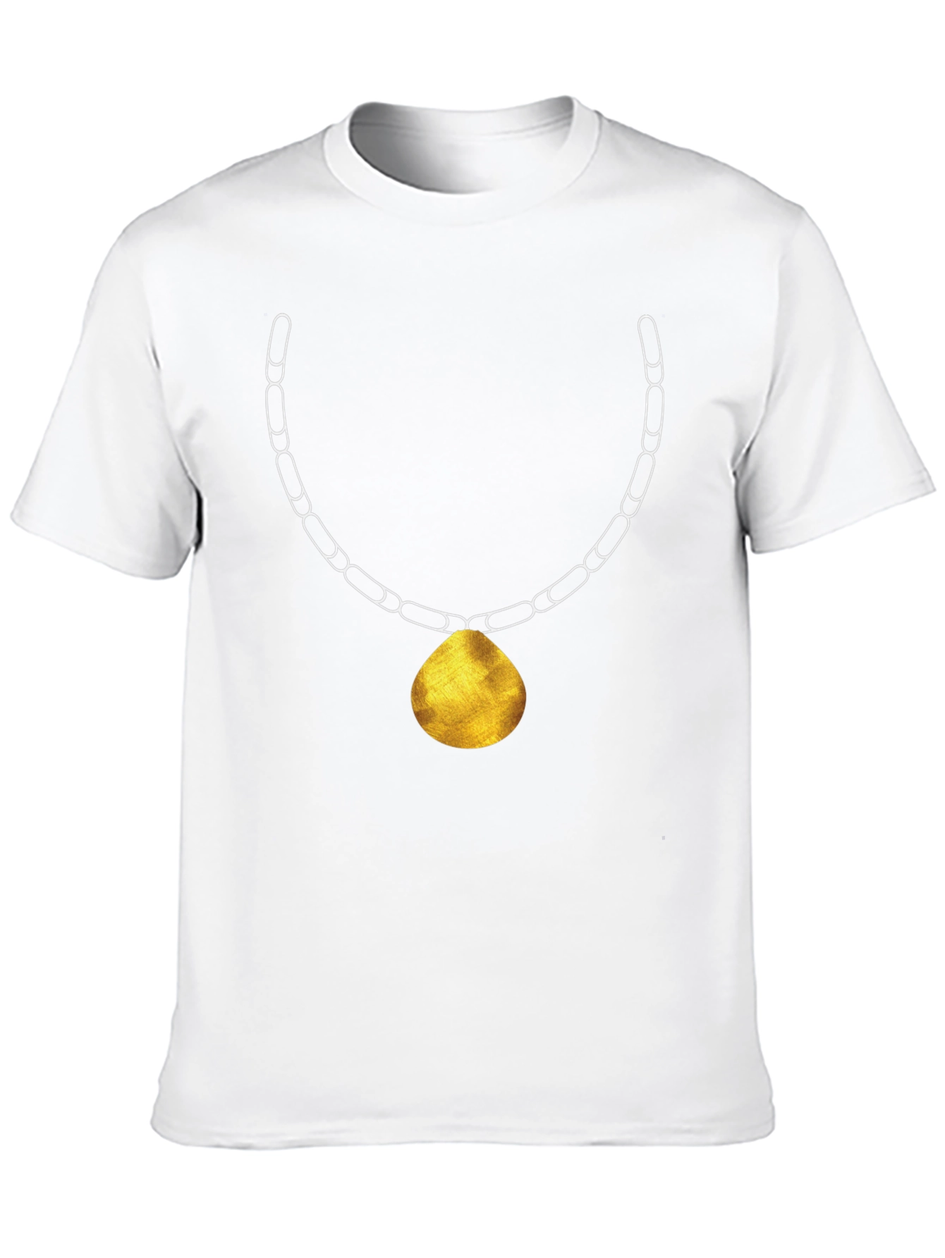 Black Men's Black T-Shirt with Gold Pendant Necklace Print view 10