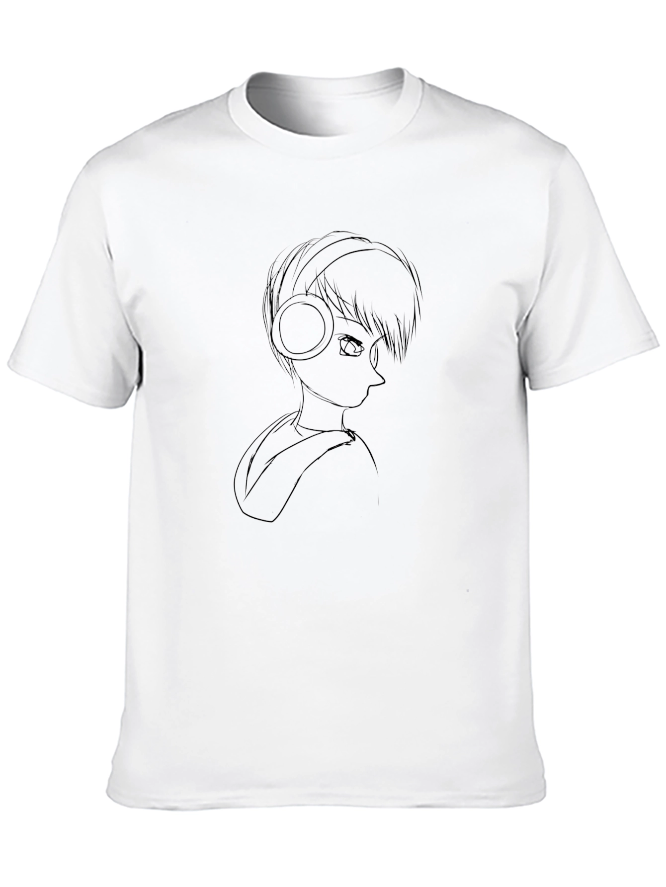 Black Anime Headphones Graphic Black T-Shirt view 10