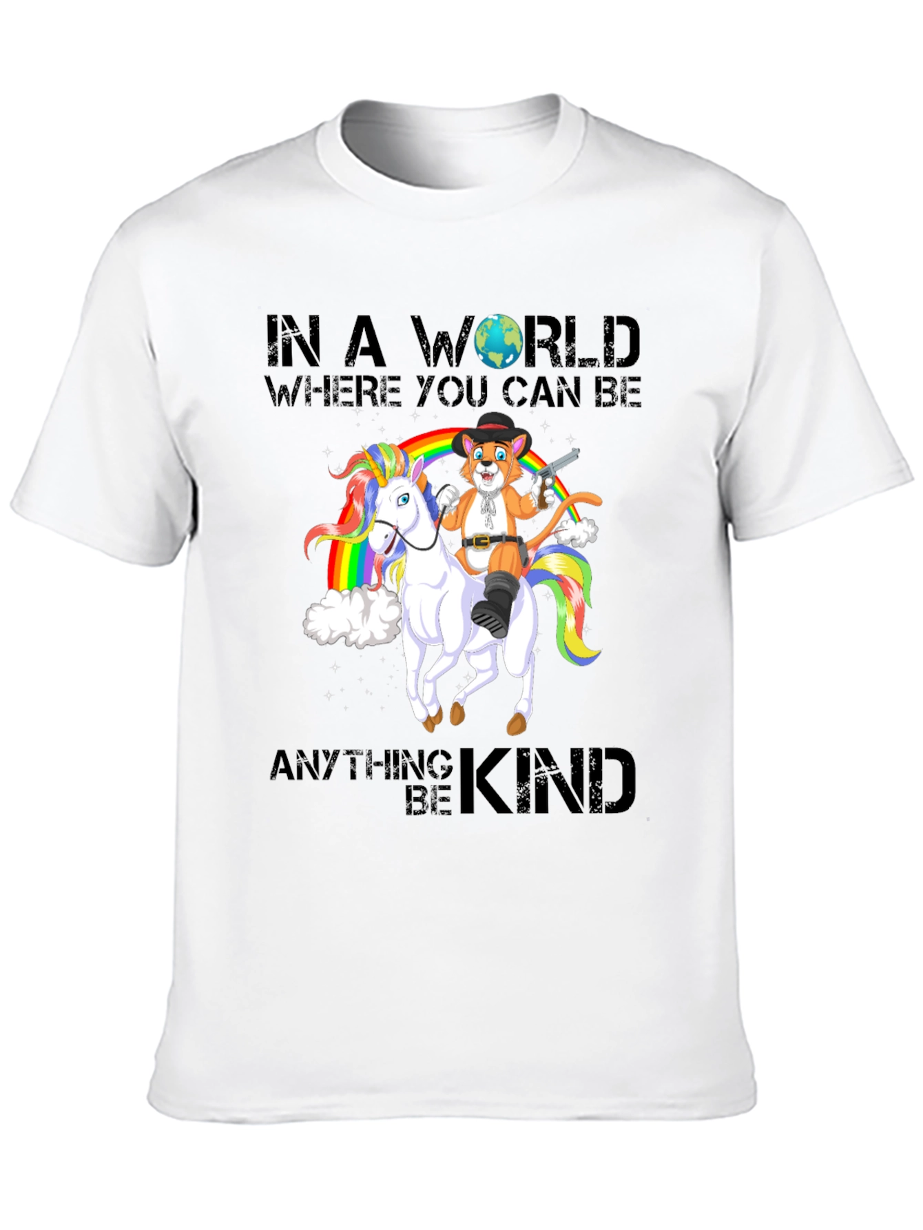 Black Be Kind T-Shirt: Cat Cowboy Riding Unicorn view 10