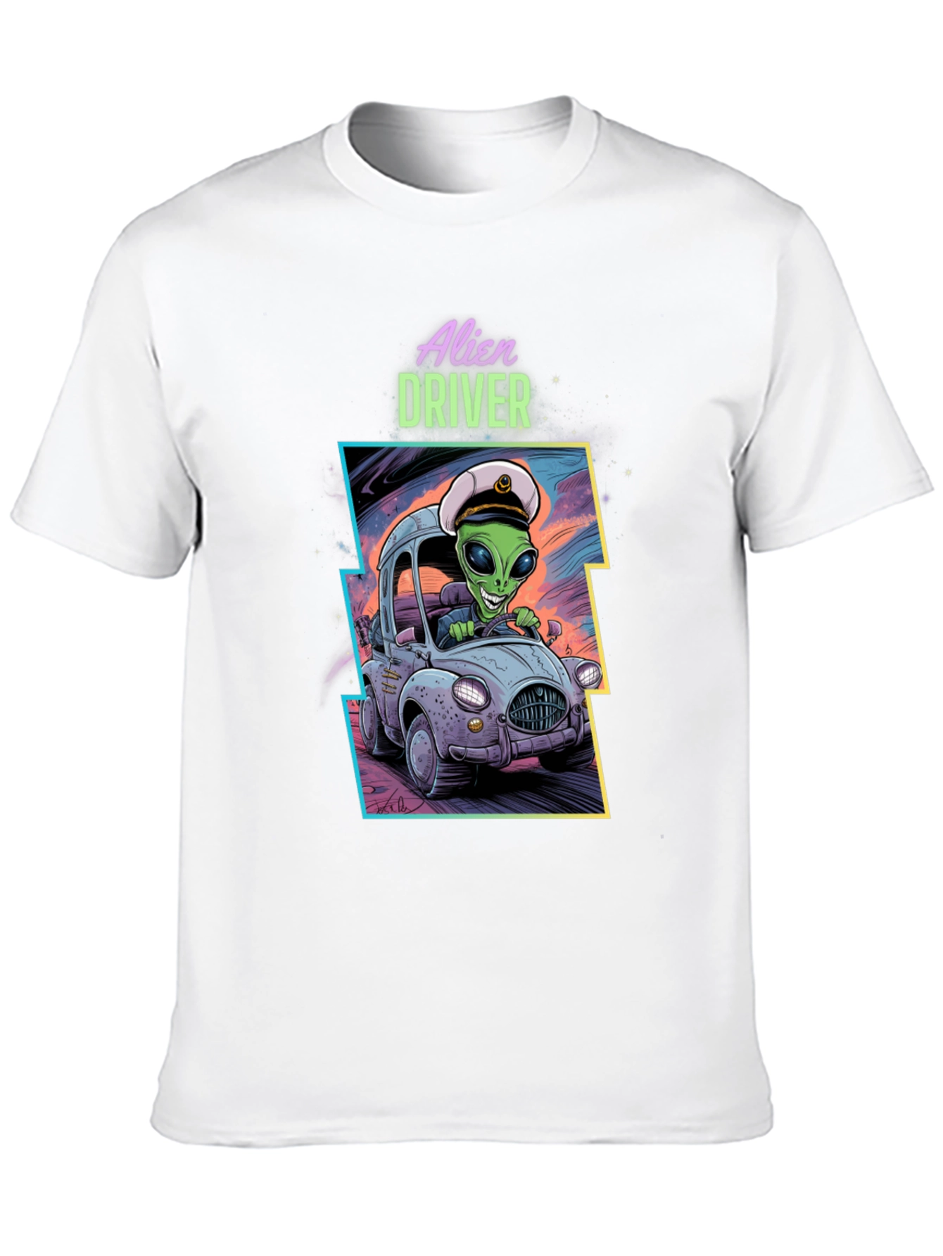 Black Alien Driver Graphic T-Shirt - Black Crew Neck Tee view 10