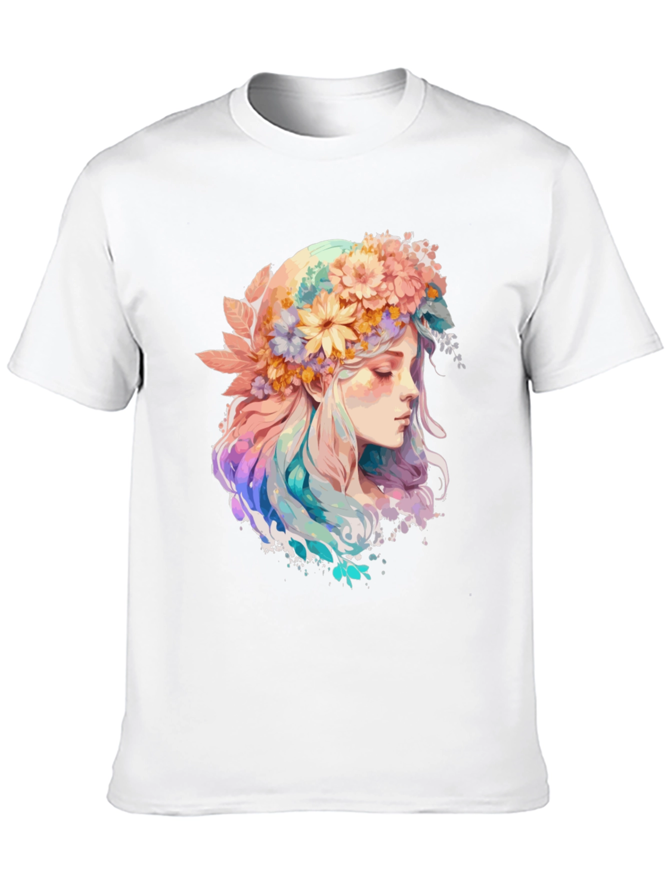 Black Floral Crown Girl Graphic Tee - Black Cotton Shirt view 10