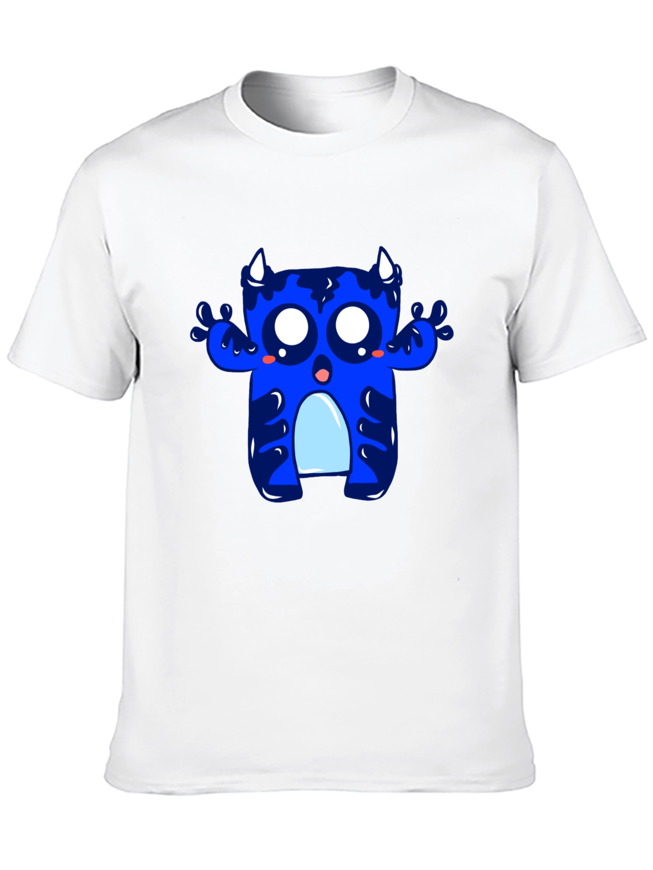 Black Cute Blue Monster Graphic Tee - Black Cotton T-Shirt view 10
