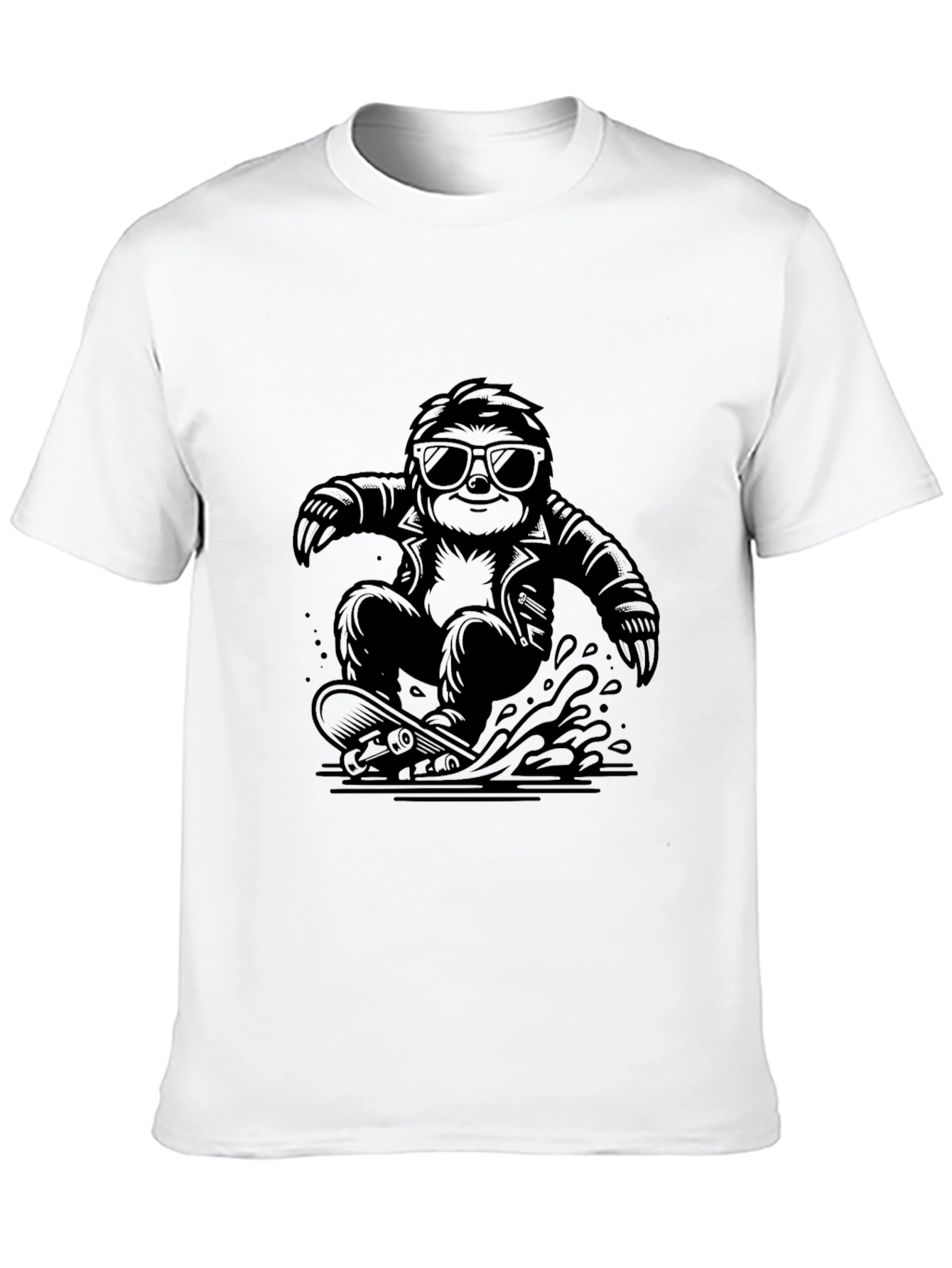 Black Cool Sloth Skateboarder Graphic Tee - Black view 10