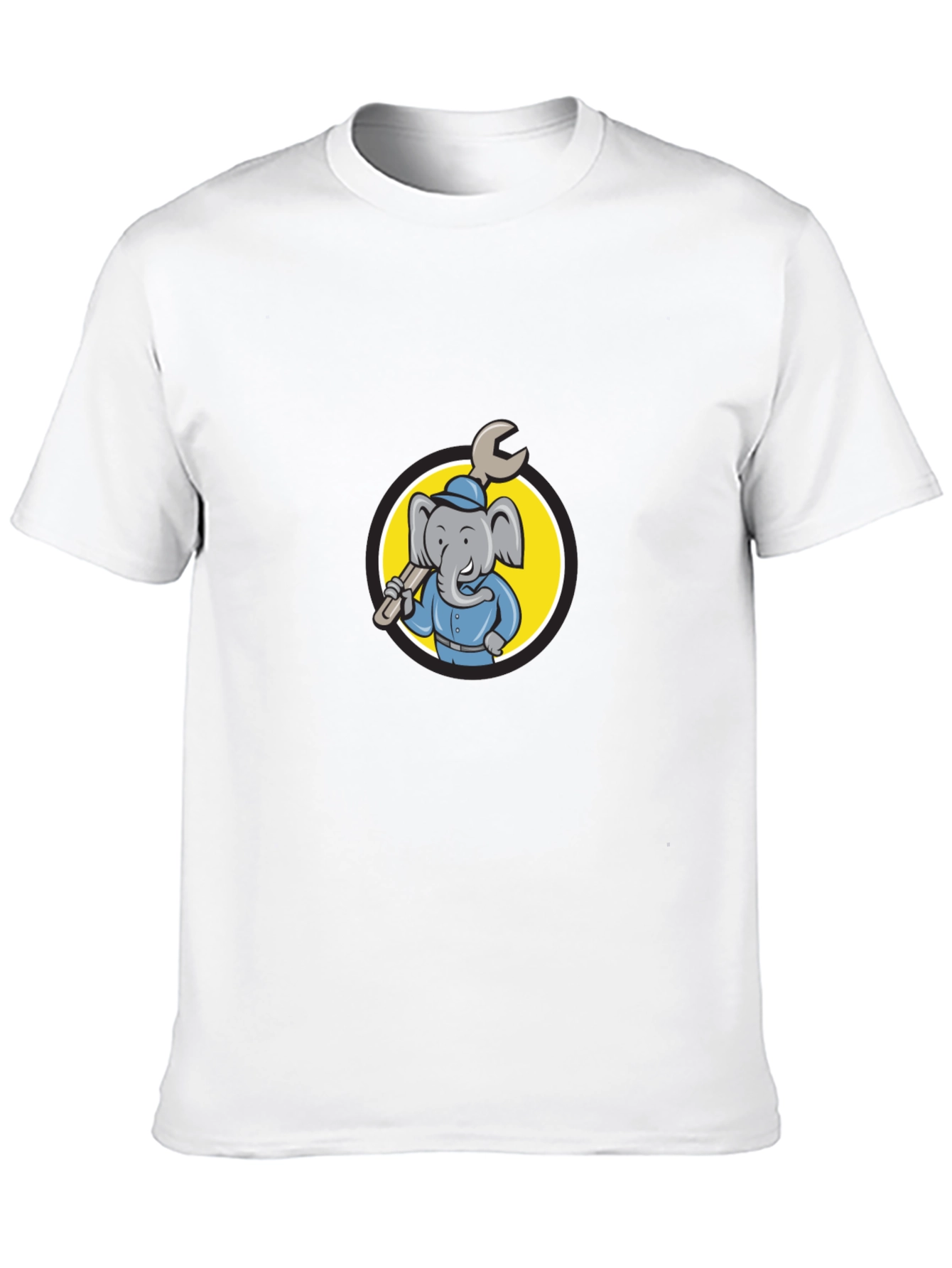 Black Elephant Mechanic T-Shirt - Cartoon Animal Tee view 10