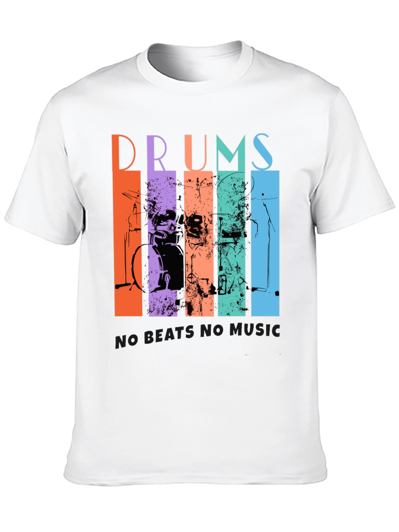 Black Colorful Drums Music Graphic T-Shirt view 10