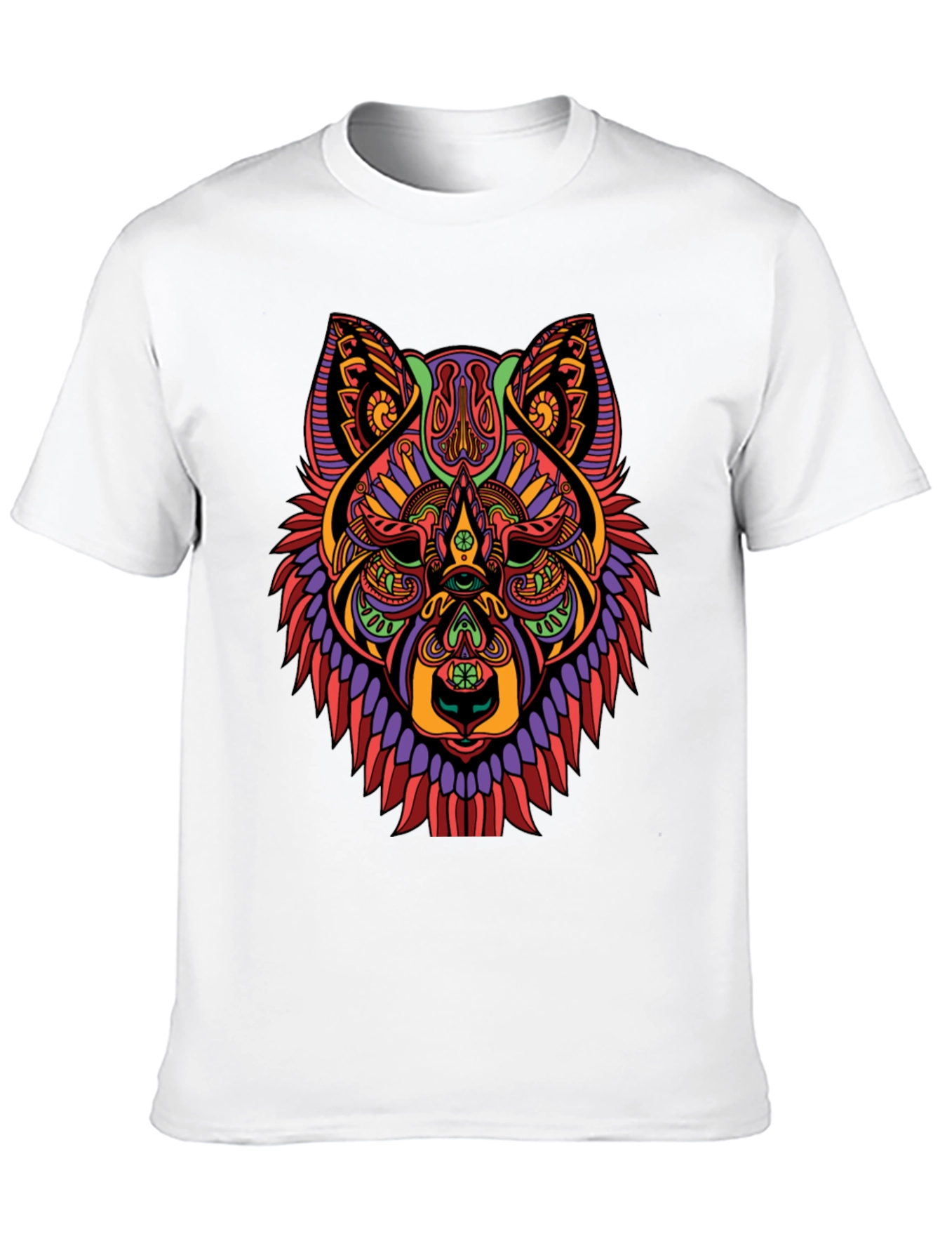 Black Psychedelic Wolf Graphic Print Black T-Shirt view 10