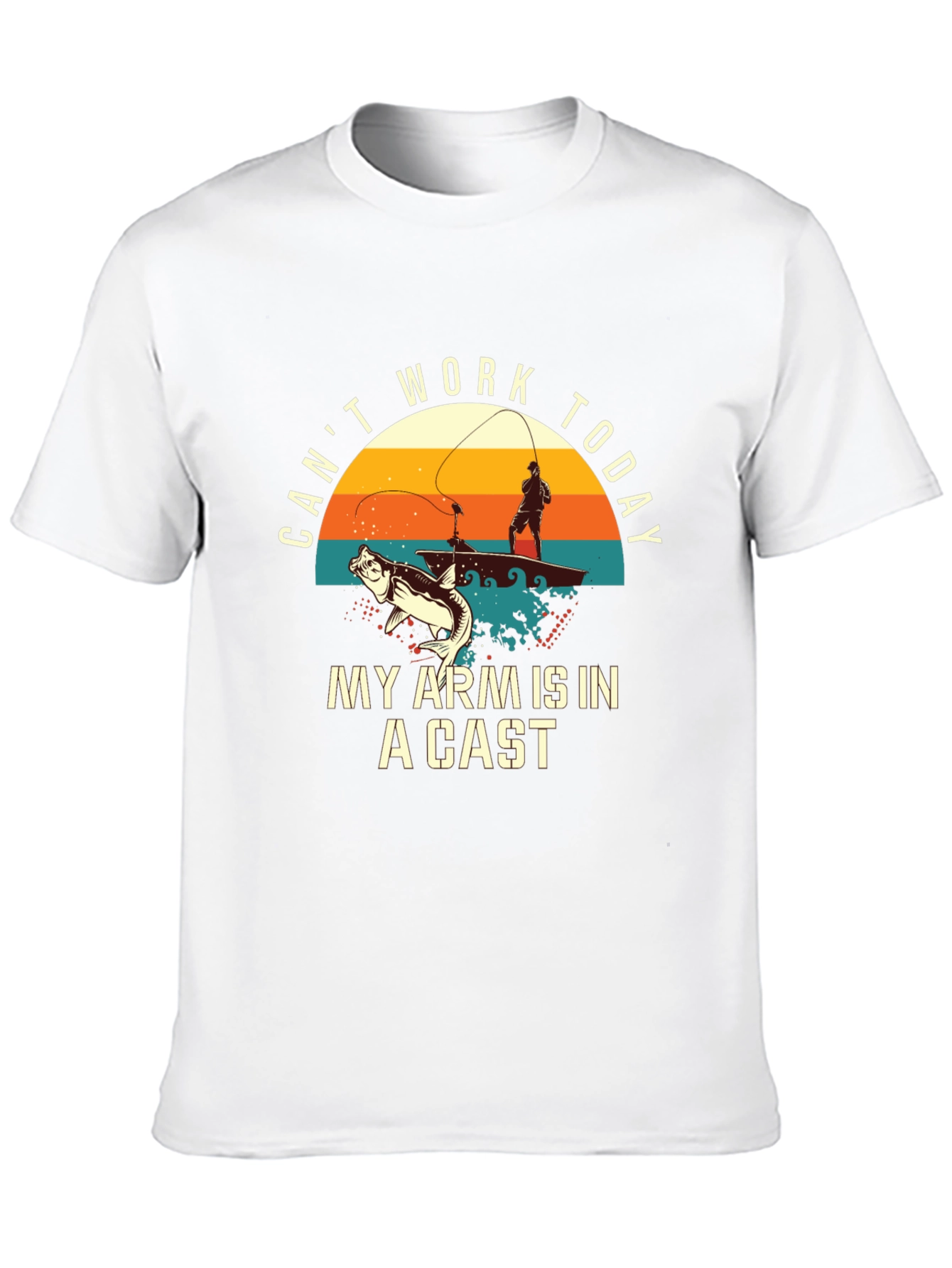 Black Fishing T-Shirt: Can't Work Today - My Arm Is In A Cast view 10