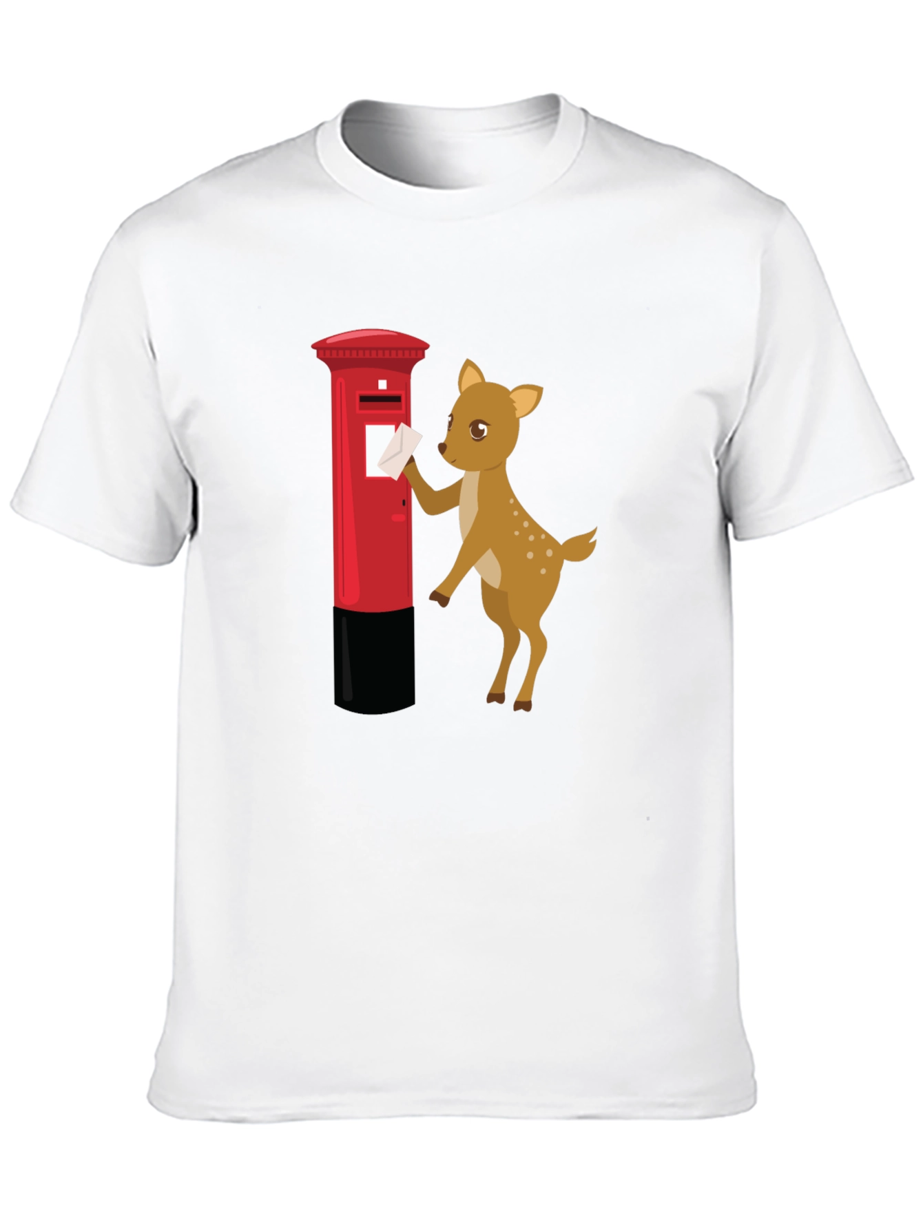Black Cartoon Deer Posting Letter T-Shirt view 10