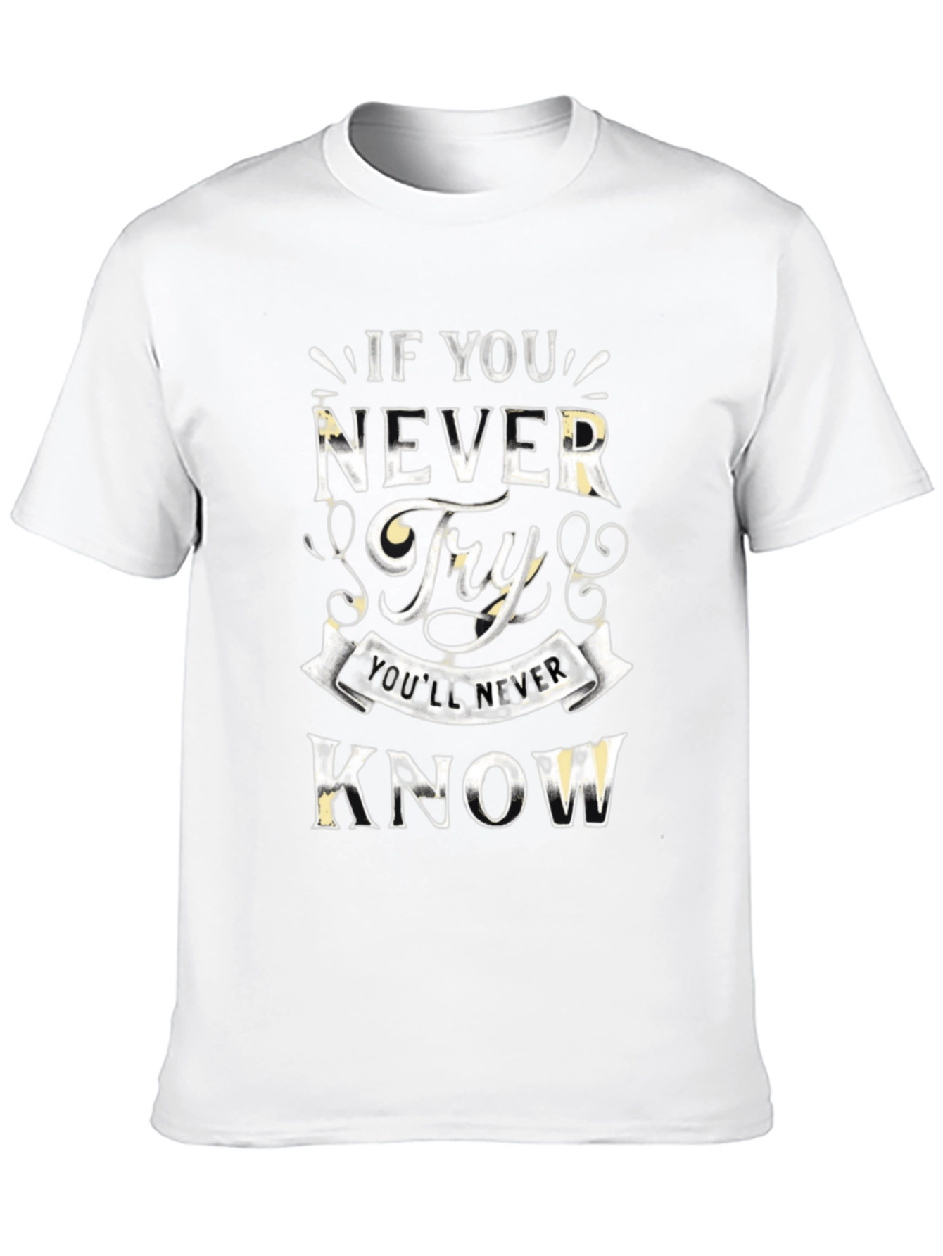 Black Inspirational "Never Try" Graphic Black T-Shirt view 10