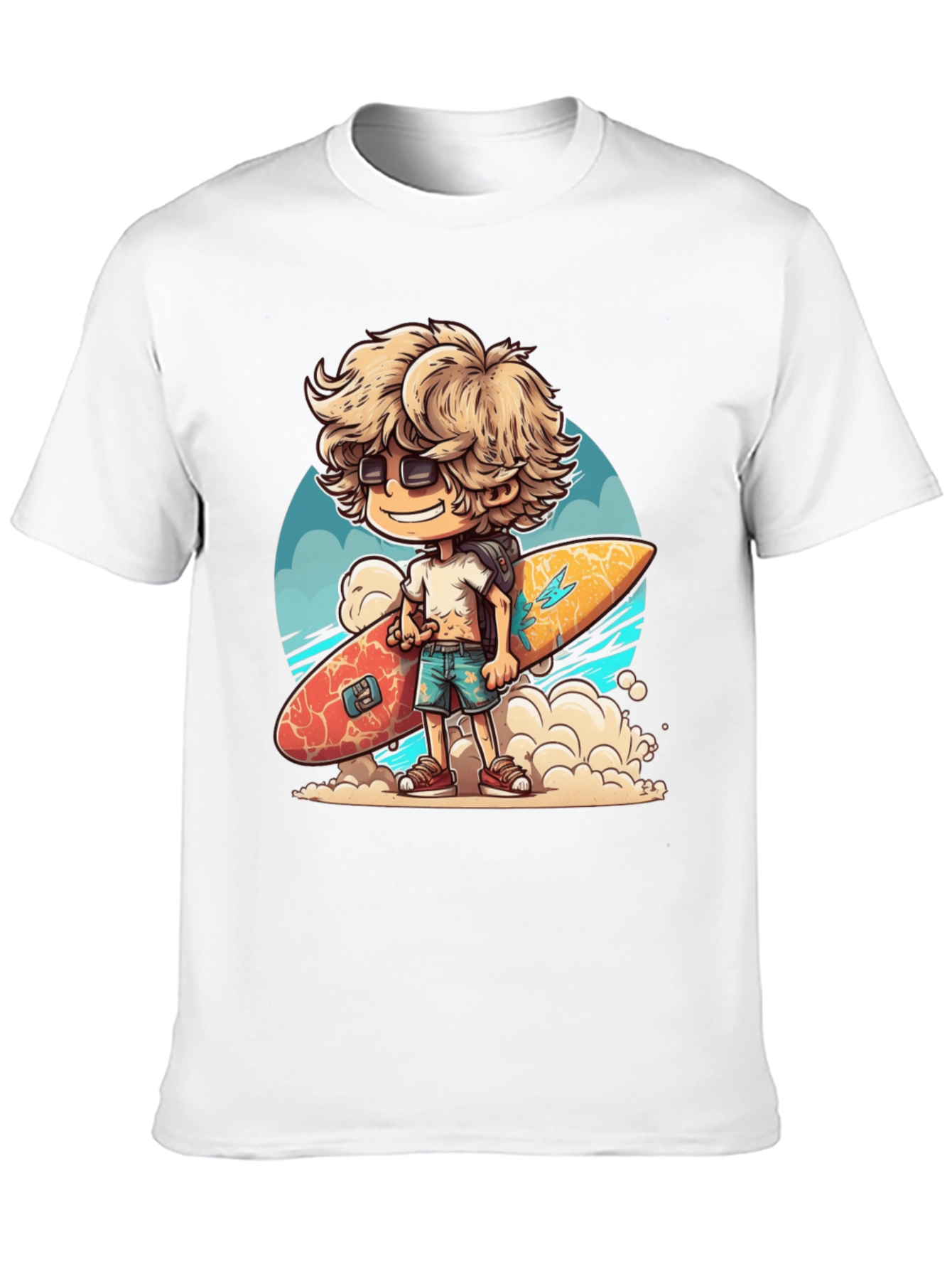 Black Surfer Dude Cartoon Graphic T-Shirt view 10