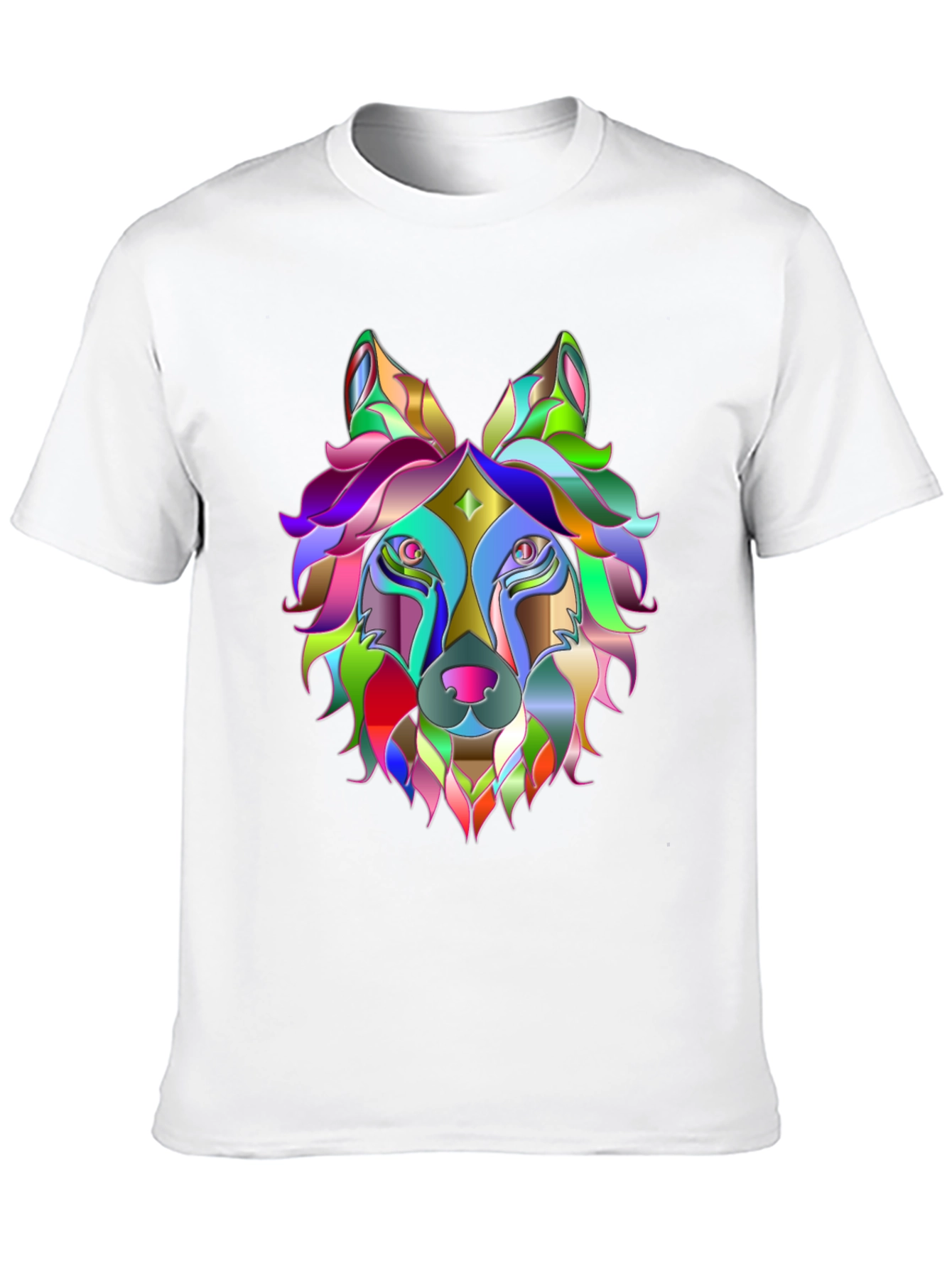 Black Colorful Geometric Wolf Graphic Tee - Unique Design view 10