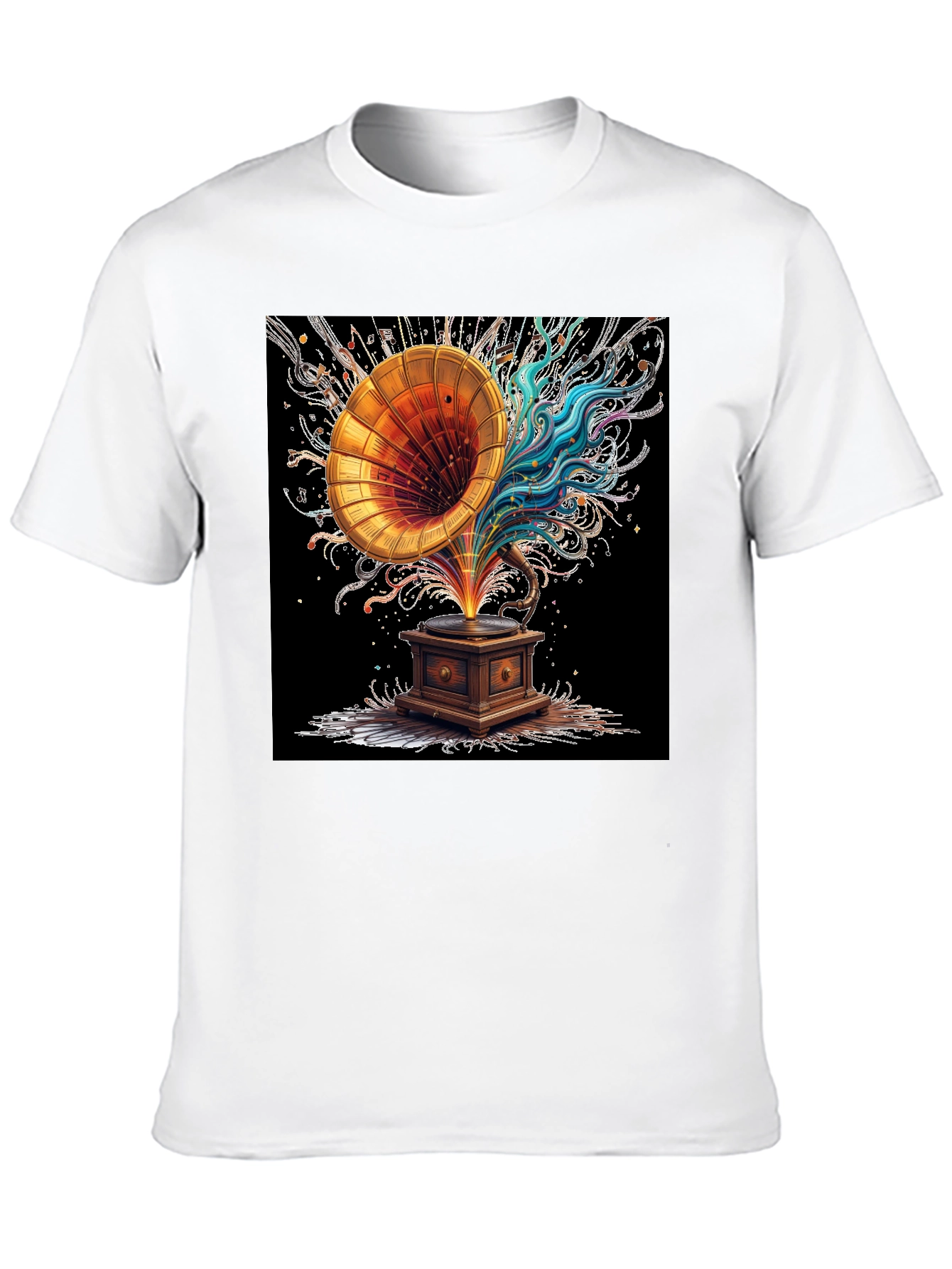 Black Vintage Gramophone Music Art T-Shirt view 10