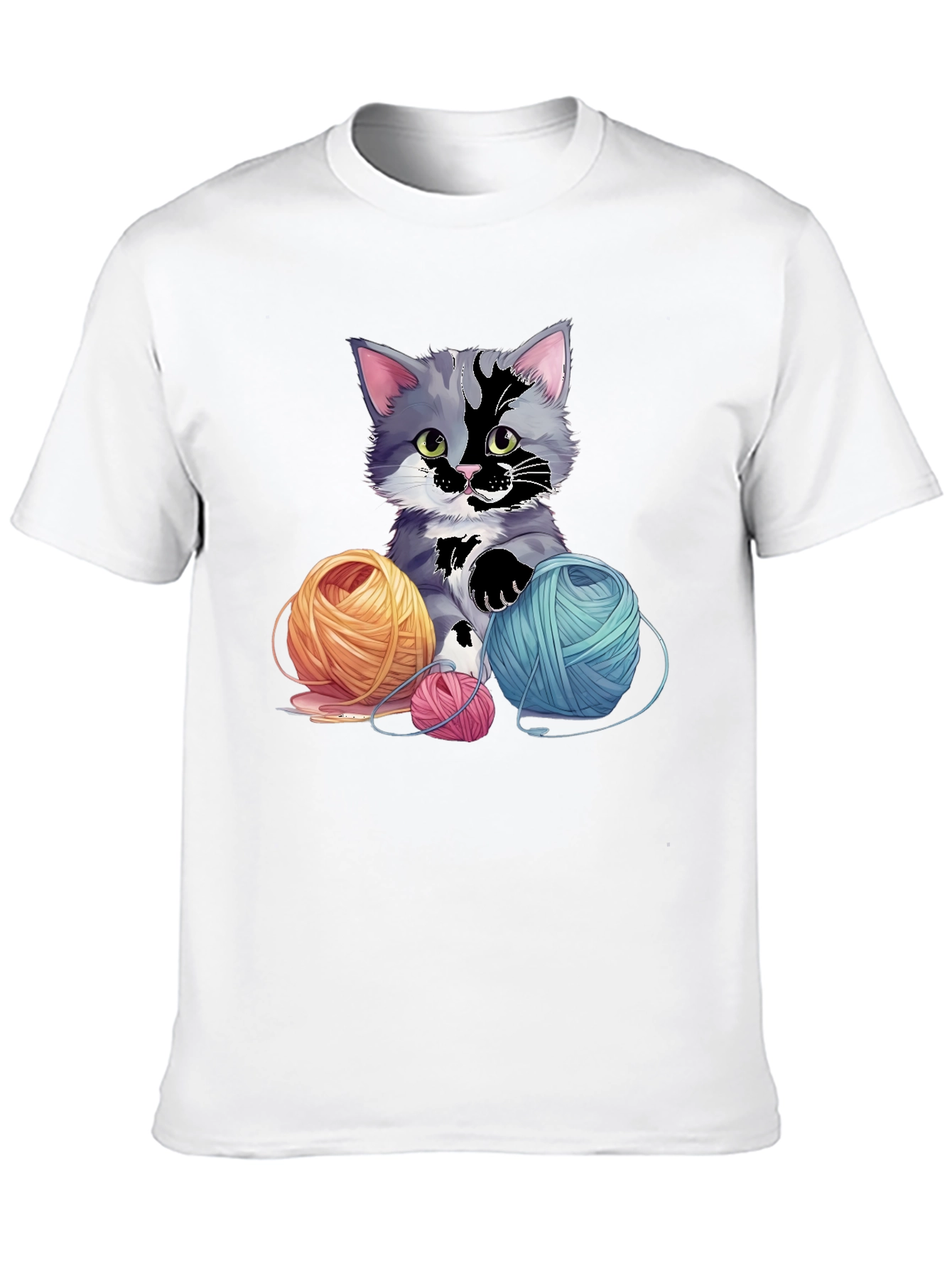 Black Cute Kitten with Yarn Balls Graphic Tee view 10