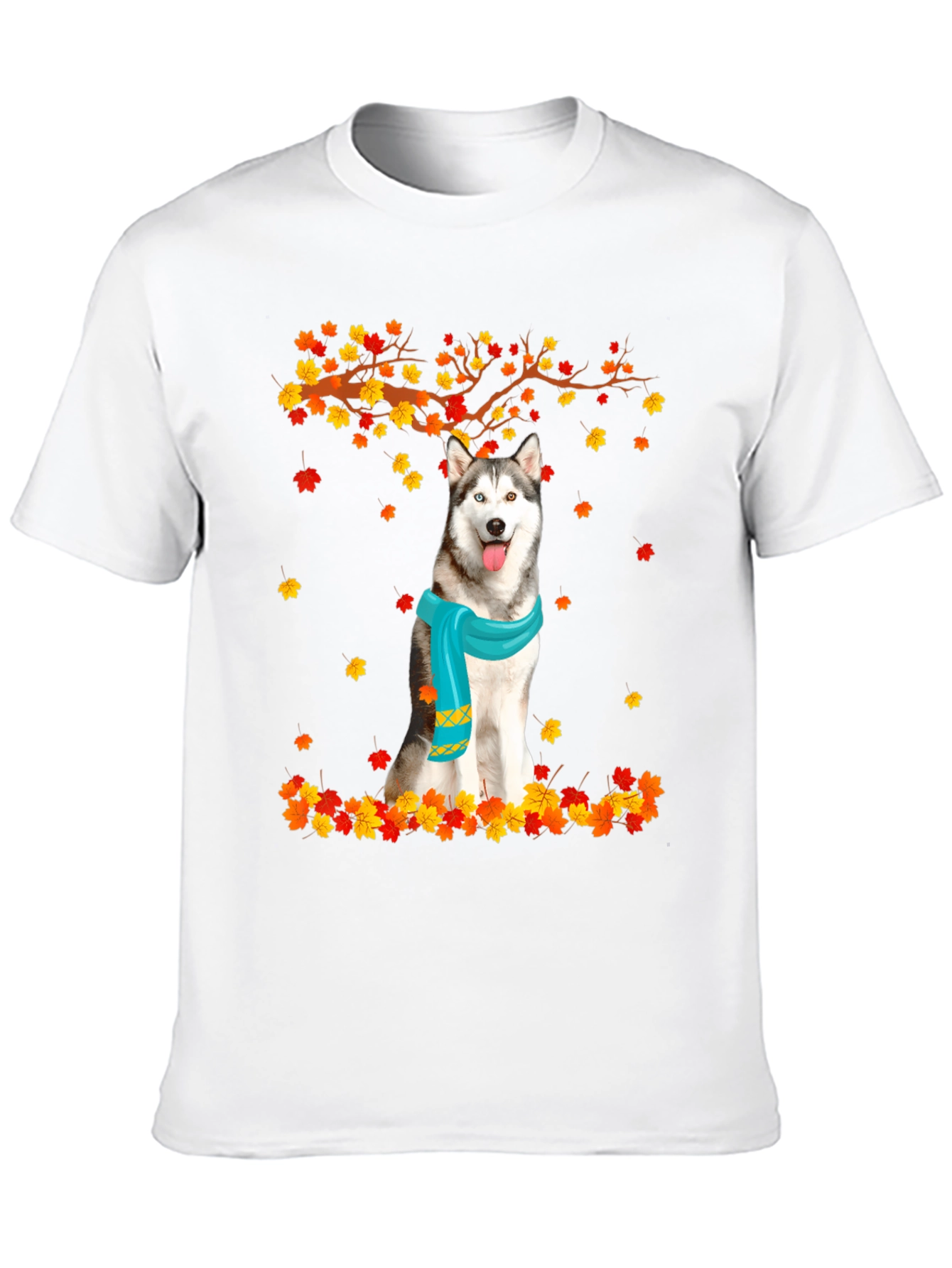 Black Husky Autumn Leaves Graphic T-Shirt view 10