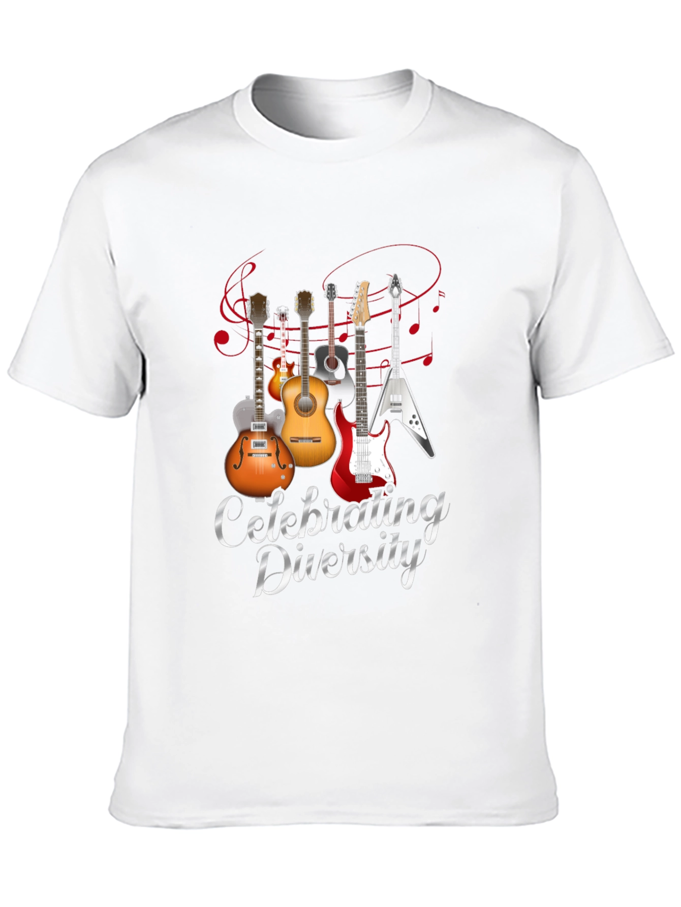 Black Celebrating Diversity Guitar Graphic T-Shirt view 10