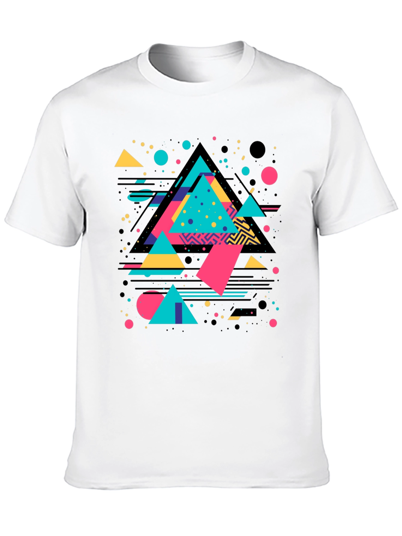 Black Retro Geometric Triangle Graphic Black T-Shirt view 10