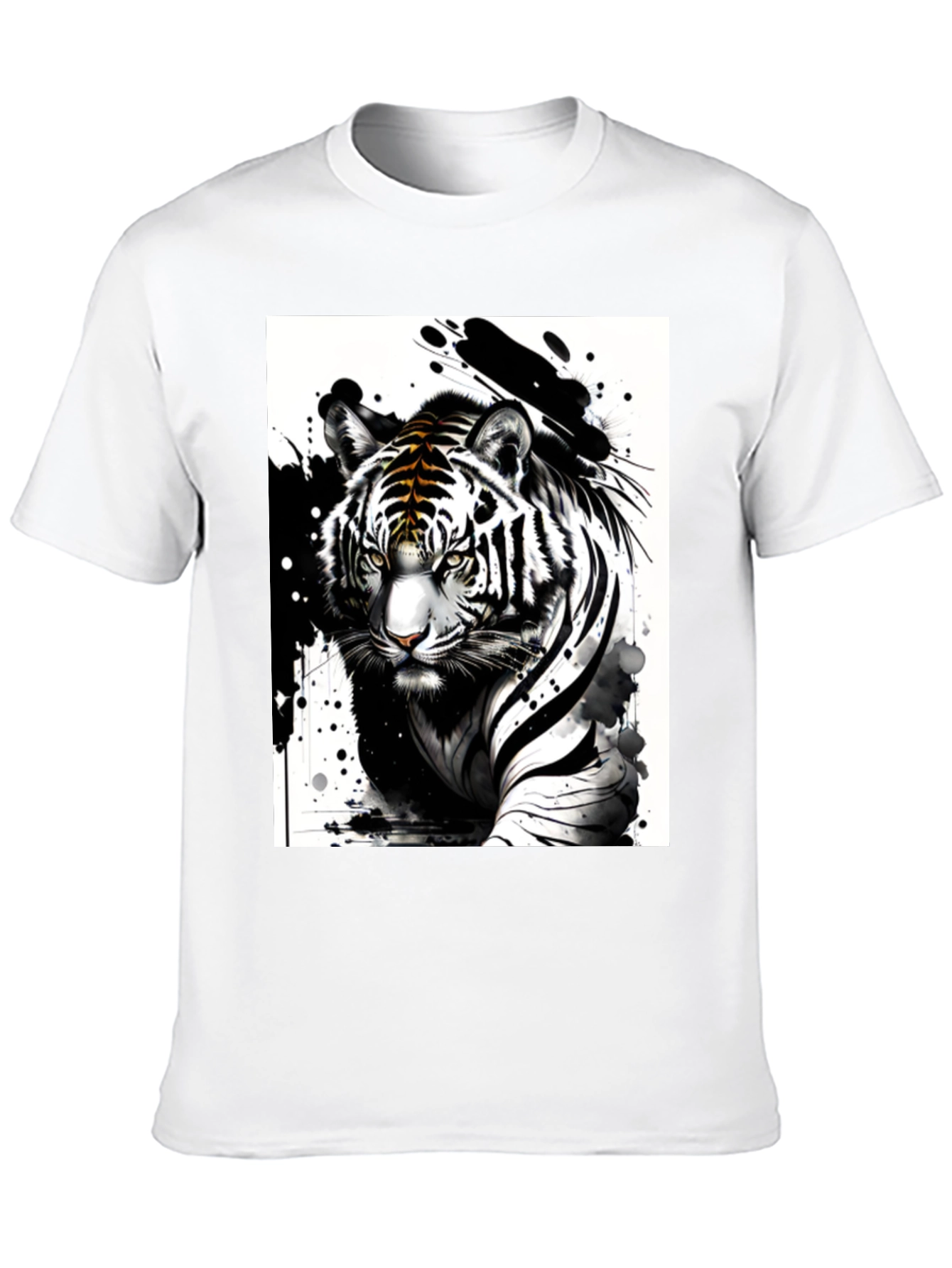Black Tiger Ink Art Graphic Tee - Black Cotton Blend T-Shirt view 10